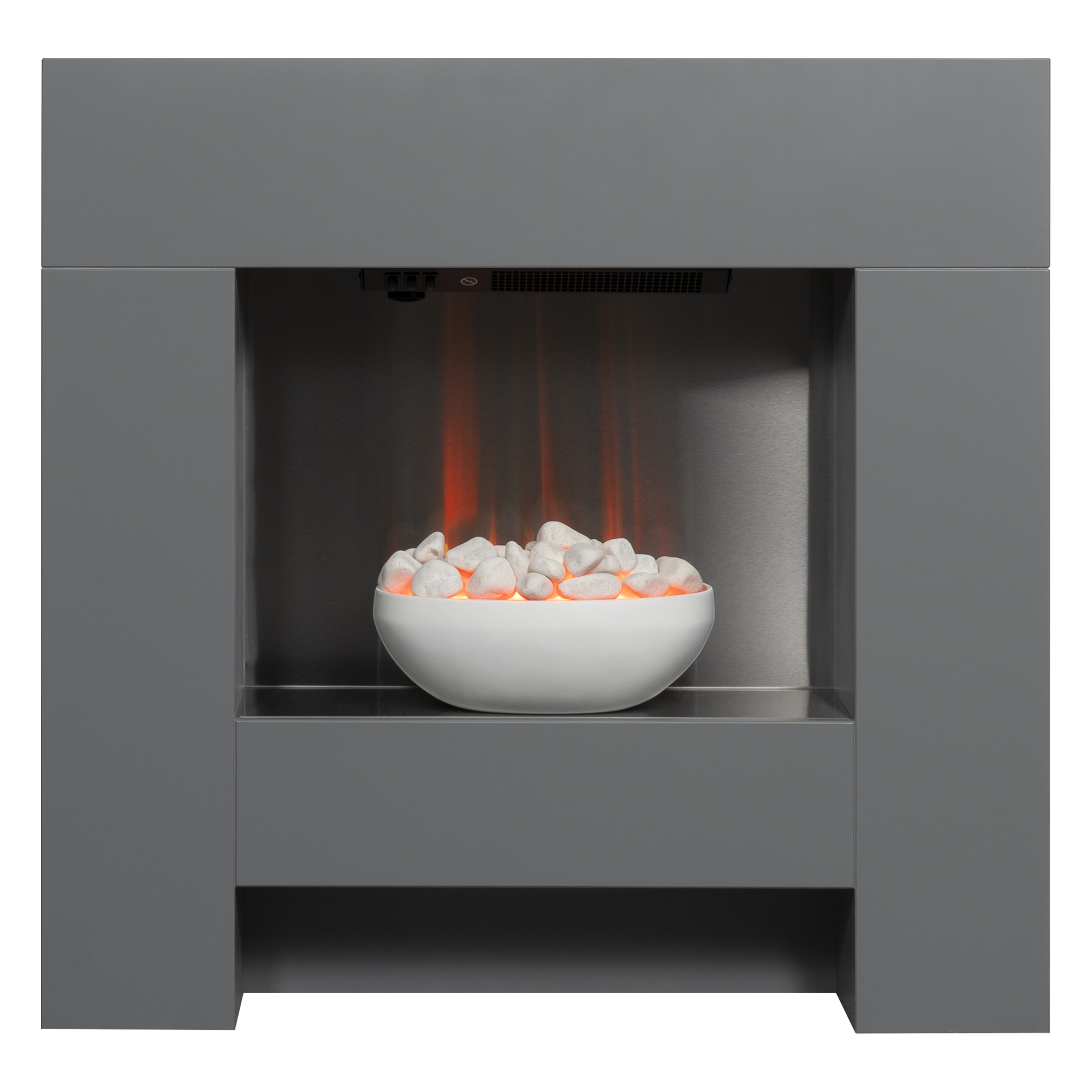 Adam Cubist Elektrokamin-Suite in Grau, Maße 87,5 cm x 90,5 cm x 18 cm mit LED-Umgebungslichteffekt und Heizleistung 1kW - 2kW 26332