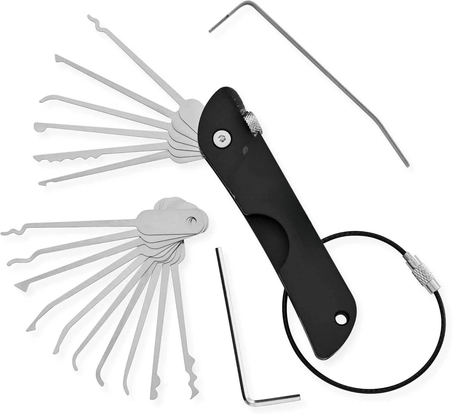 UBNFRK Lockpicking Set 21-teilig – Dietrich Übungsset aus Edelstahl, faltbar, für Hobby & Training - schwarz LPS-21b