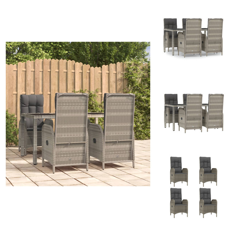 vidaXL 5-dielny záhradný jedálenský set s vankúšmi sivý polyratan - Záhradný nábytok sety