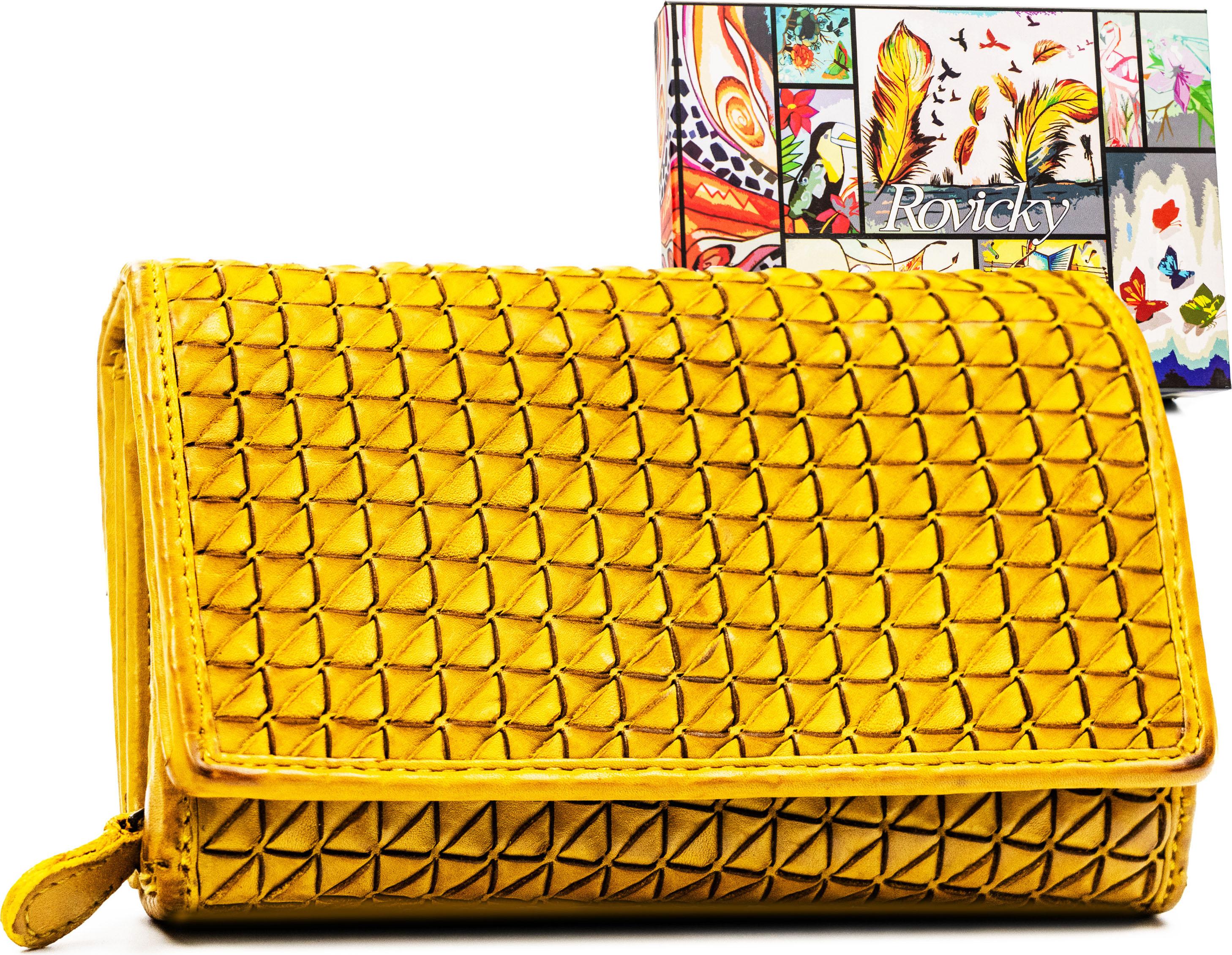 Rovicky | Klassische, Damenhandtasche Geldbörse, mit geometrischem Muster, Gelb, 15.5x10 cm