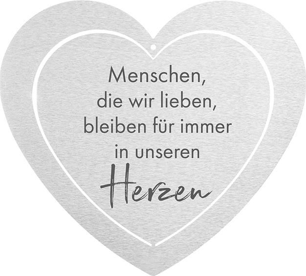 DOLORINO Grabherz aus Edelstahl | wetterfest | mit Spruch "Menschen die wir lieben"| ca. 17x15cm 512084