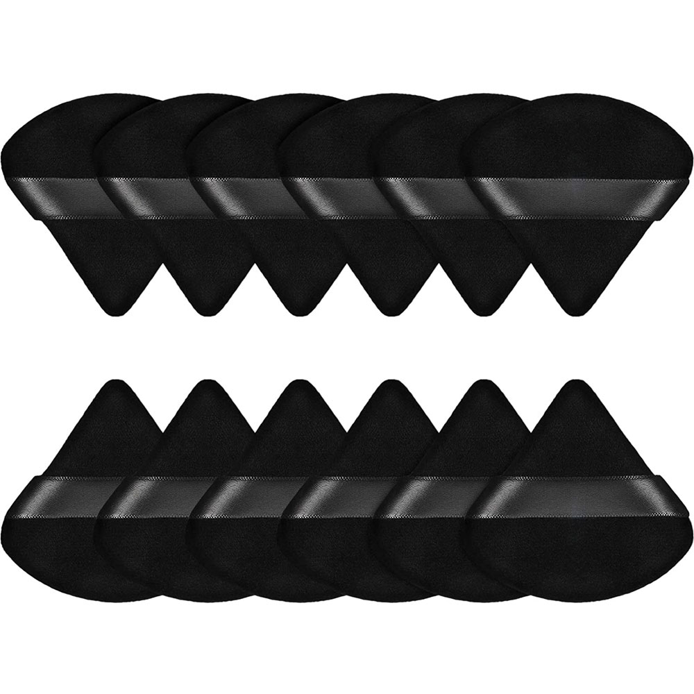 12 Stück Schwarze Make-up Puffs – Dreieckige Puderquaste Aus Baumwolle, 7 Cm, Mit Bandgriff, Für Foundation Und Puder