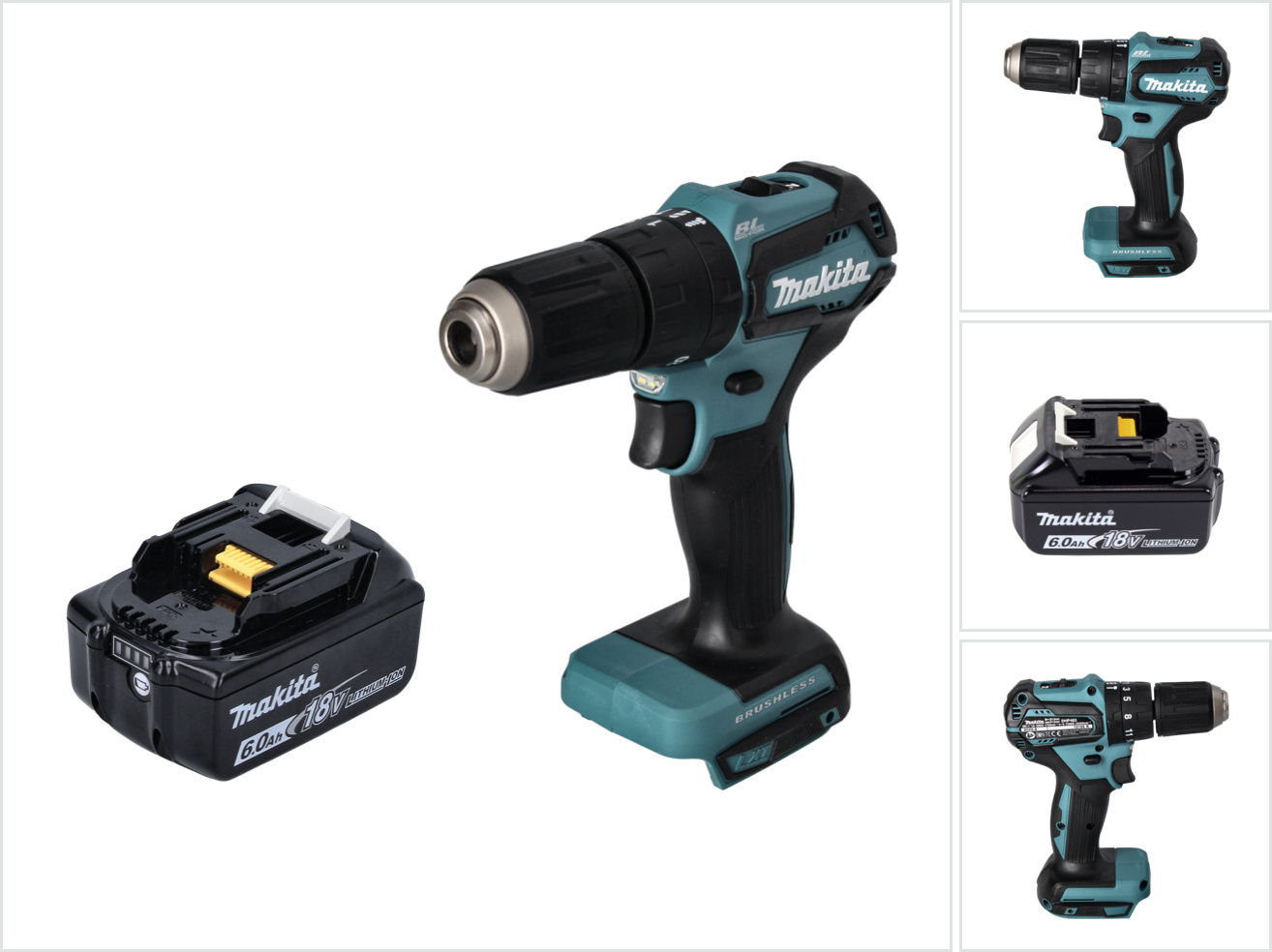 Akumulátorová príklepová vŕtačka Makita DHP 483 G1 18 V 40 Nm bez kefiek + 1x akumulátor 6,0 Ah - bez nabíjačky