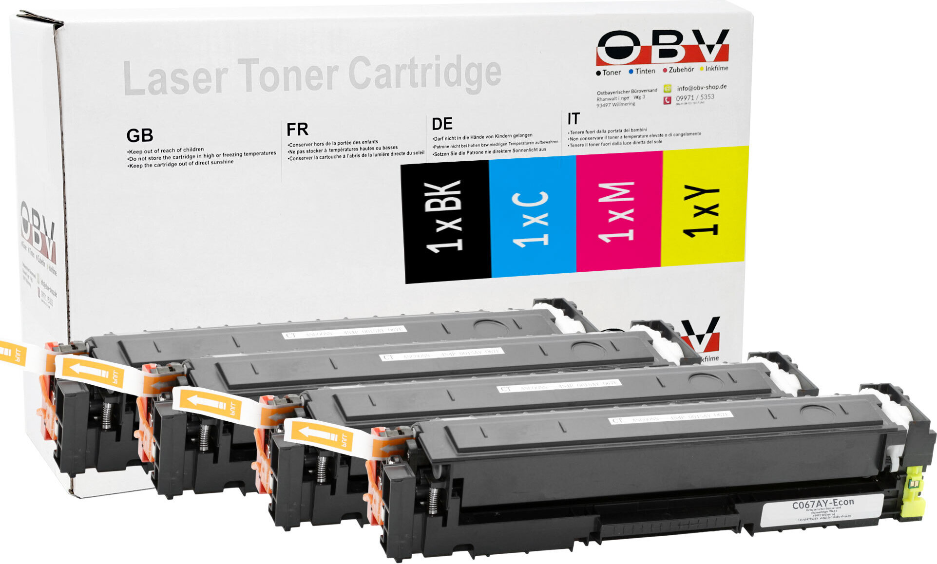 OBV Kompatibel Toner ersetzt Canon 067 067H für LBP-631Cw LBP-633Cdw MF651Cw MF655Cdw MF655Cx MF657Cdw mit Chip ohne Füllstandsanzeige - je 1x schwarz XL, cyan, magenta, gelb C067-BXCMYA
