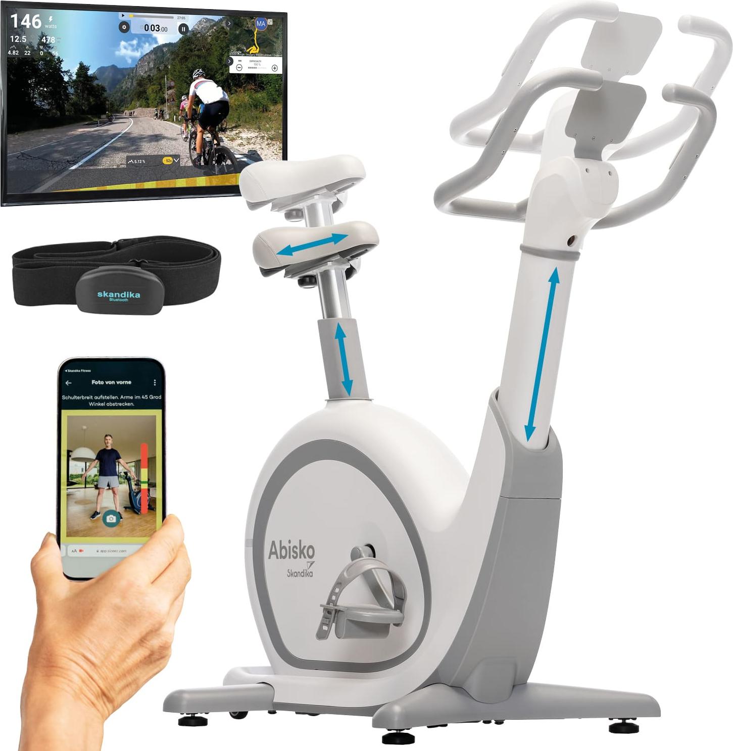 Skandika Ergometer Abisko Weltneuheit | Premium EMS-Widerstand, Smarter Heimtrainer App Steuerung, Automatische Lenker & Satteleinstellung