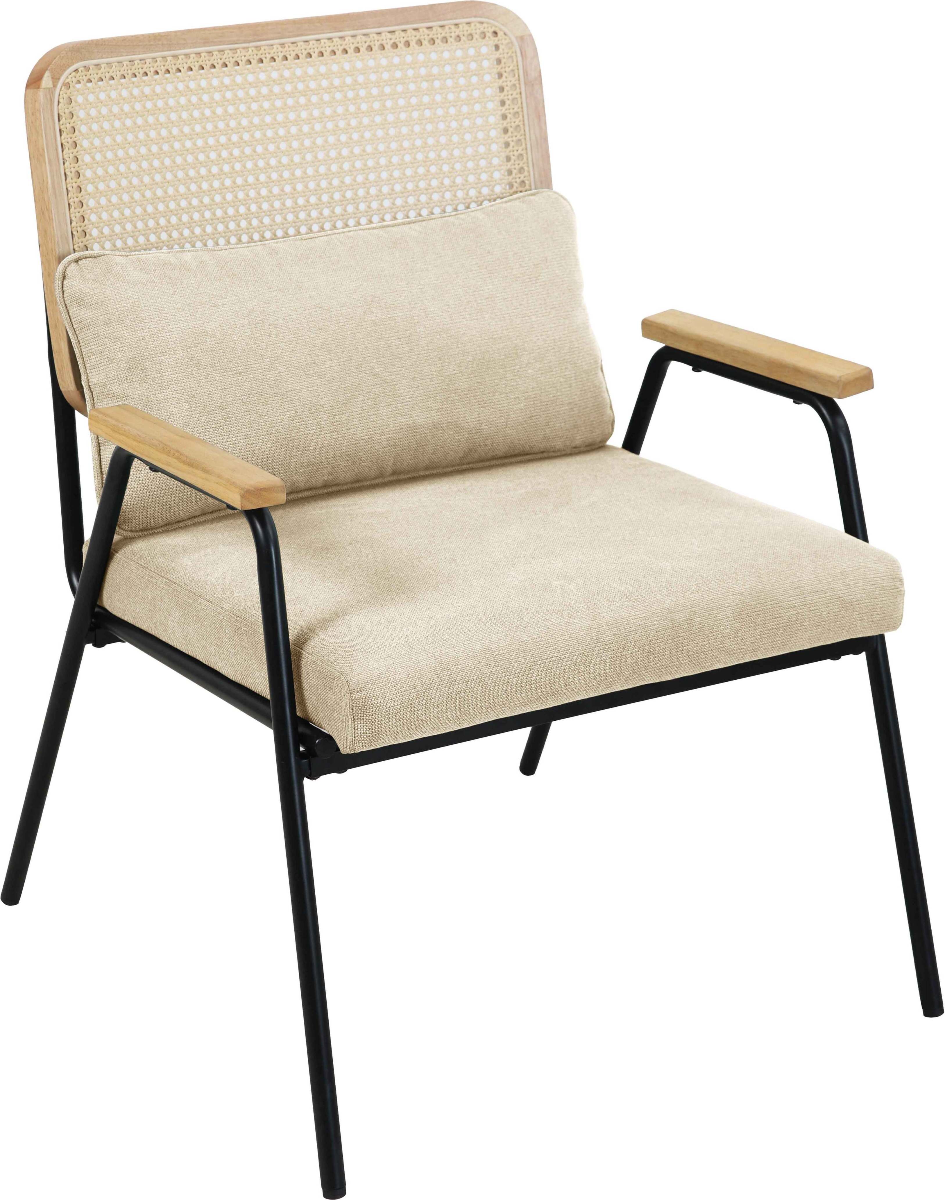 Relaxsessel aus Stahl, synthetischem Rattan und ecrufarbenem Stoff - Oviala Miley 112320