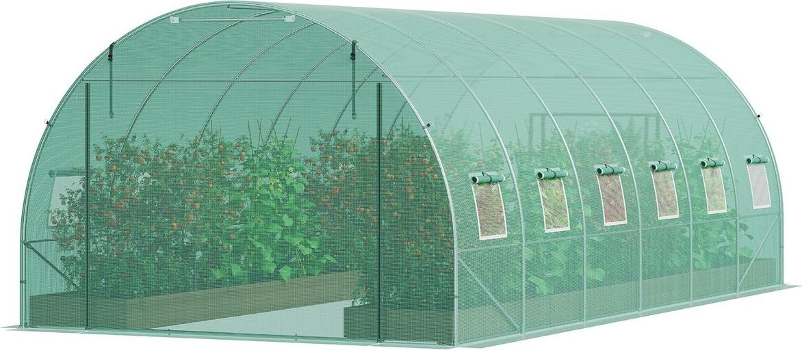 VEVOR Walk-in Tunnel Greenhouse 19.36x9.68x6.5ft Galvanized Frame PE Cover Green