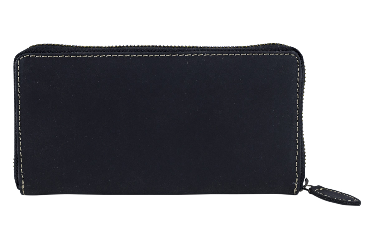 Große Vollleder Damen Geldbörse Natur Usedlook Reißverschluss rundherum Damenlangbörse Portemonnaie Brieftasche lang LEAS in Echt-Leder, schwarz - Vintage-Collection 19,5x9,5x2cm (BxHxT) LEA8229-12-01