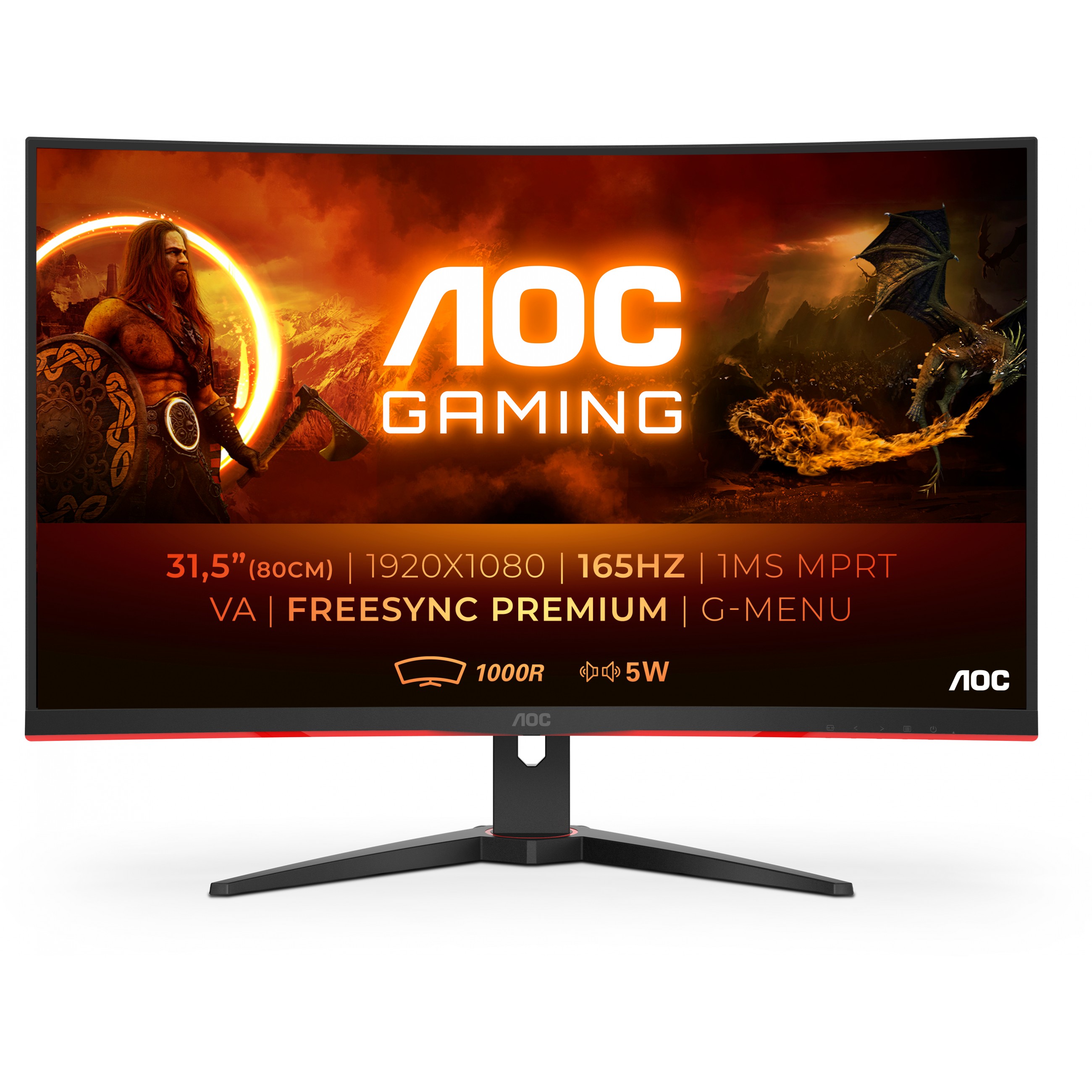AOC G2 C32G2AE/BK, 80 cm (31.5"), 1920 x 1080 px, Full HD, LED, 4 ms, Čierna, Červená