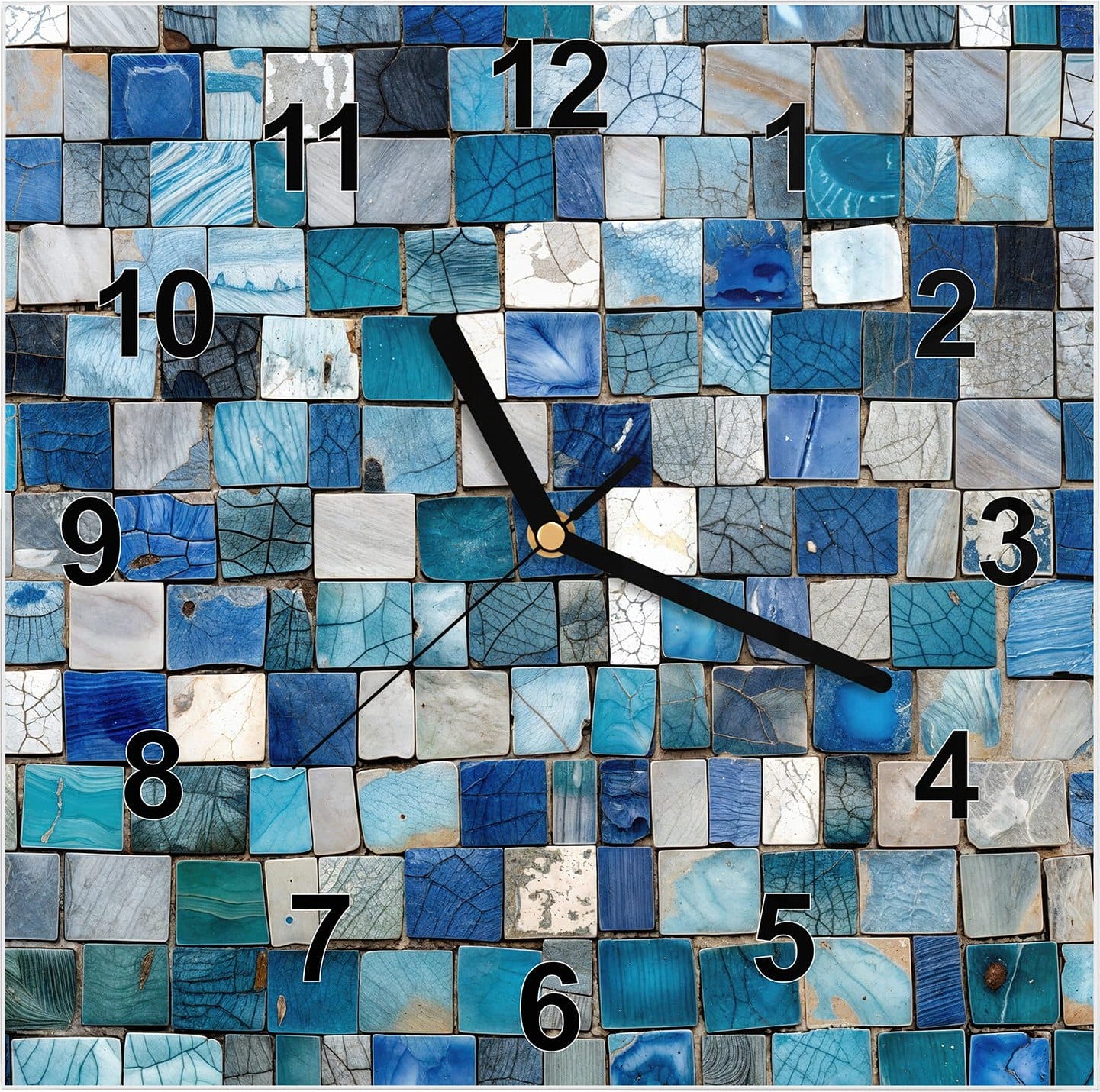 Primedeco Wanduhr aus Glas mit Motiv Mosaikfliesenmuster- 30 x 30 cm - inkl. Aufhängesystem