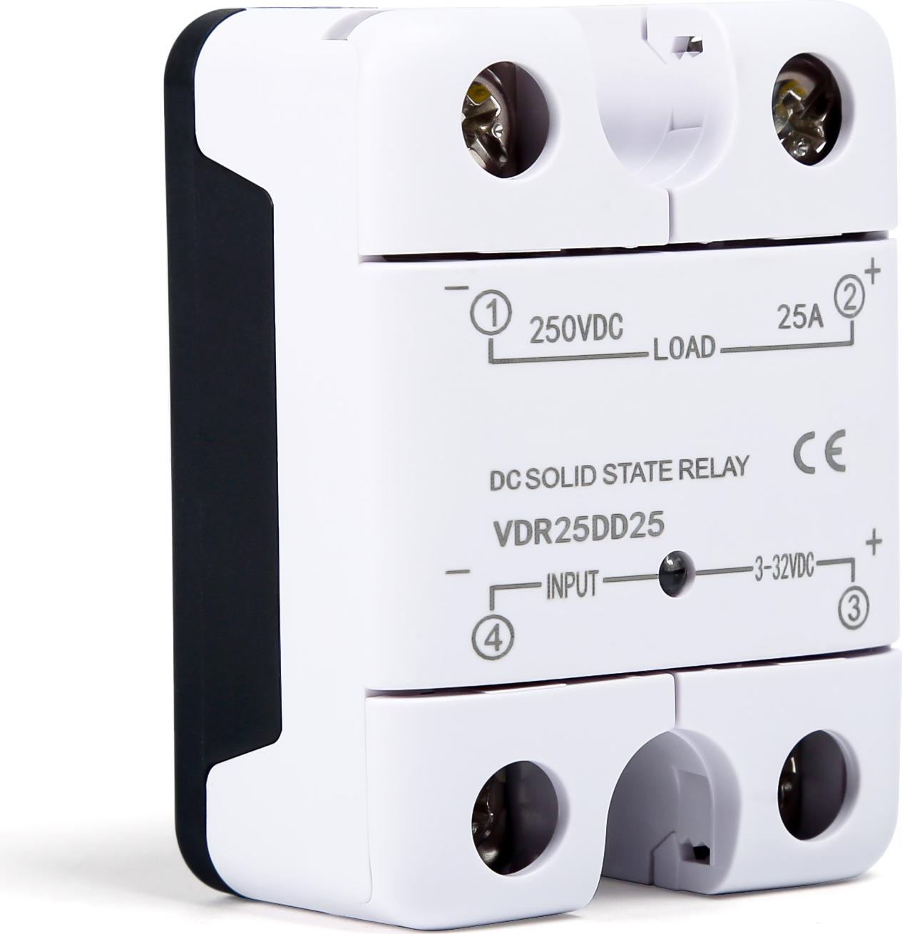 TWO TREES 25A 250V DC Solid State Relay – SSR Modul DC zu DC Schalter 3-32V Steuerung, langlebiges Solid State Relais mit Abbrand-sicherem Gehäuse