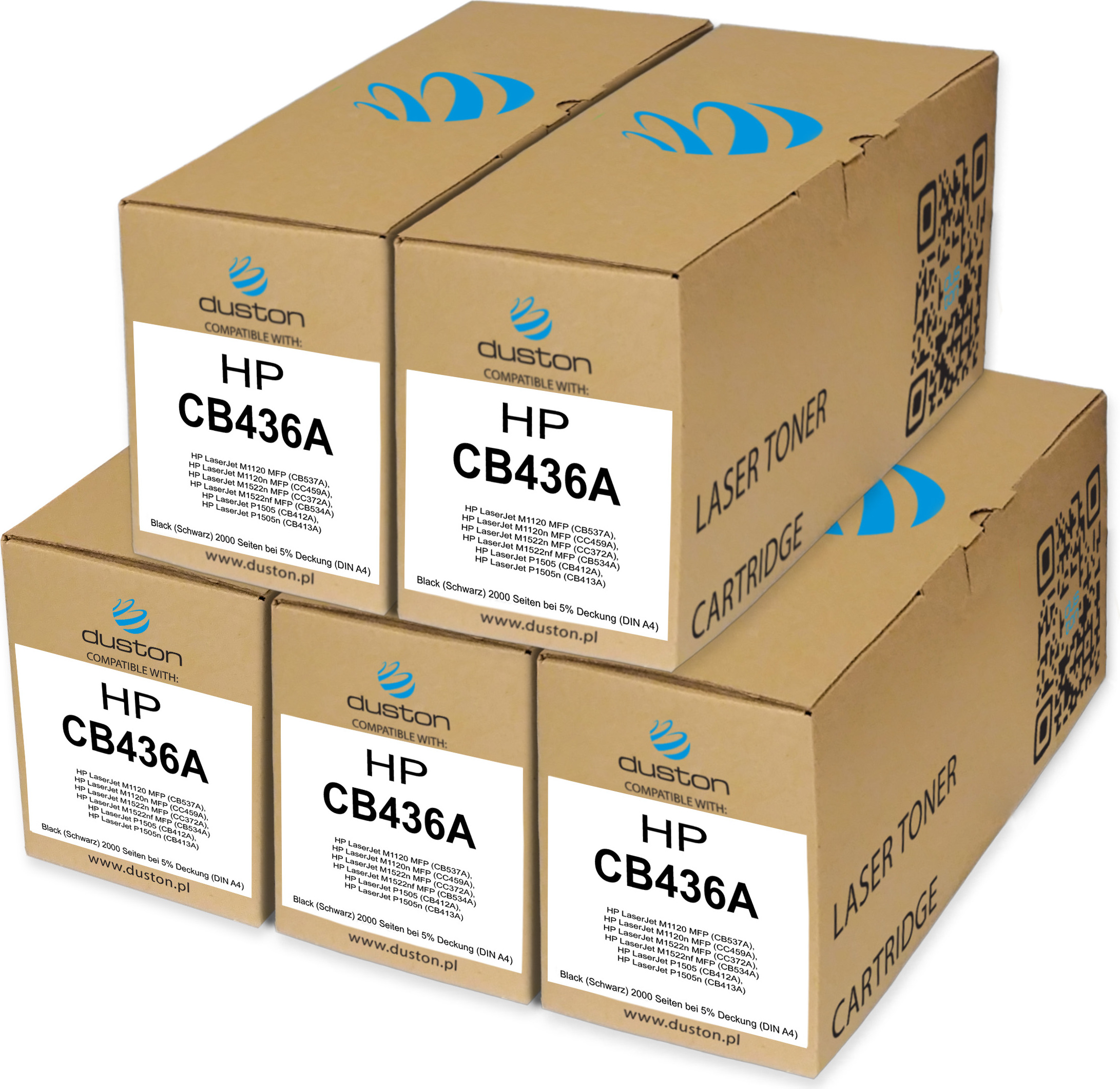 5x CB436A, 36A Tonerová tlačová kazeta čiernej farby kompatibilná s HP LaserJet M1120N MFP M1120 MFP M1522NF MFP P1505 P1505n