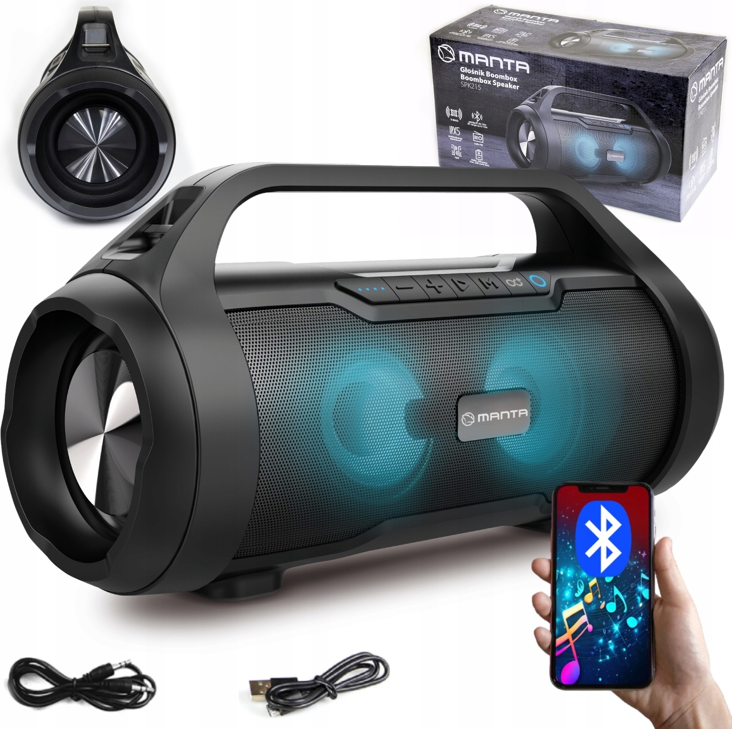 Bluetooth Lautsprecher Drahtlose Boombox Usb Sd Fm Manta Spk215 Leistungsstarker Akku BELLA-T-0296
