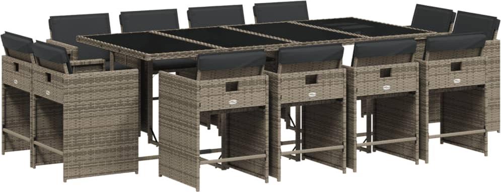 vidaXL 13-dielny záhradný jedálenský set s vankúšmi sivý polyratan