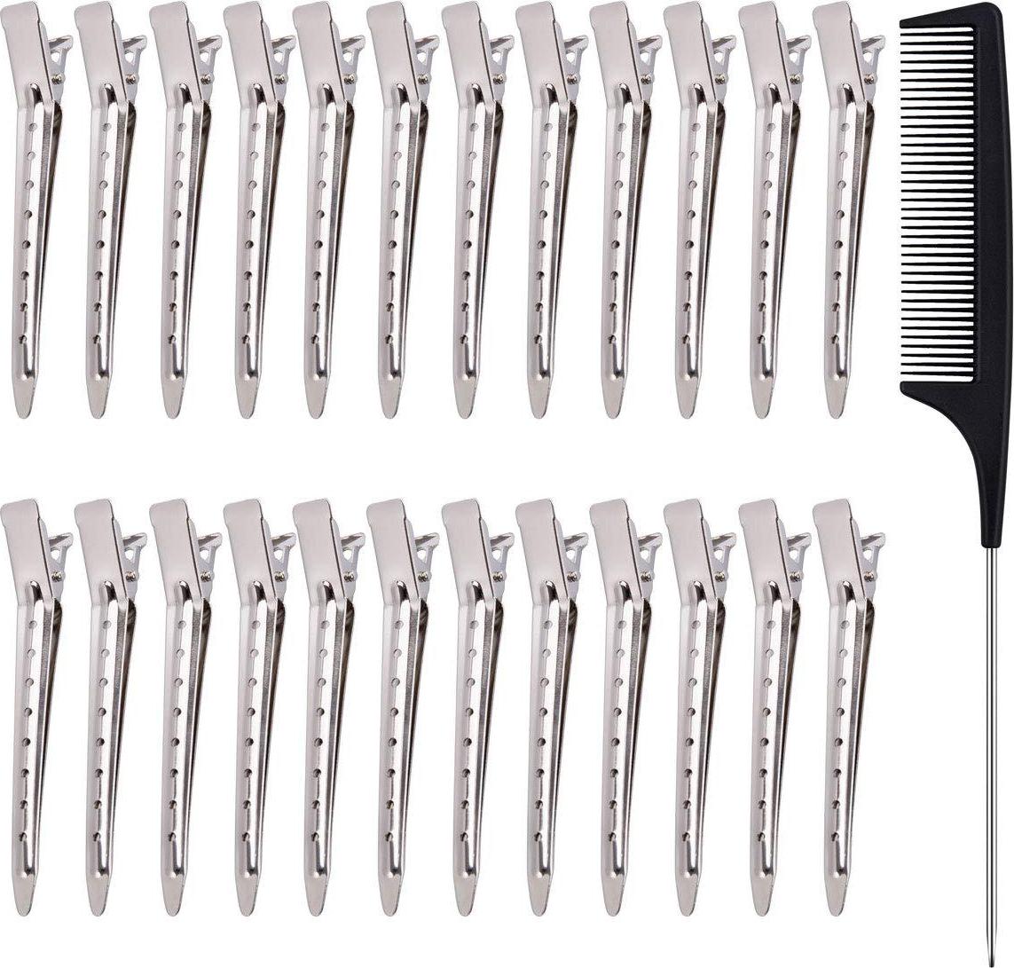Mmgoqqt 24 Stück Entenschnabel-Clips, Metall-Haarspangen mit Styling-Kamm Kau-LA-2636-42