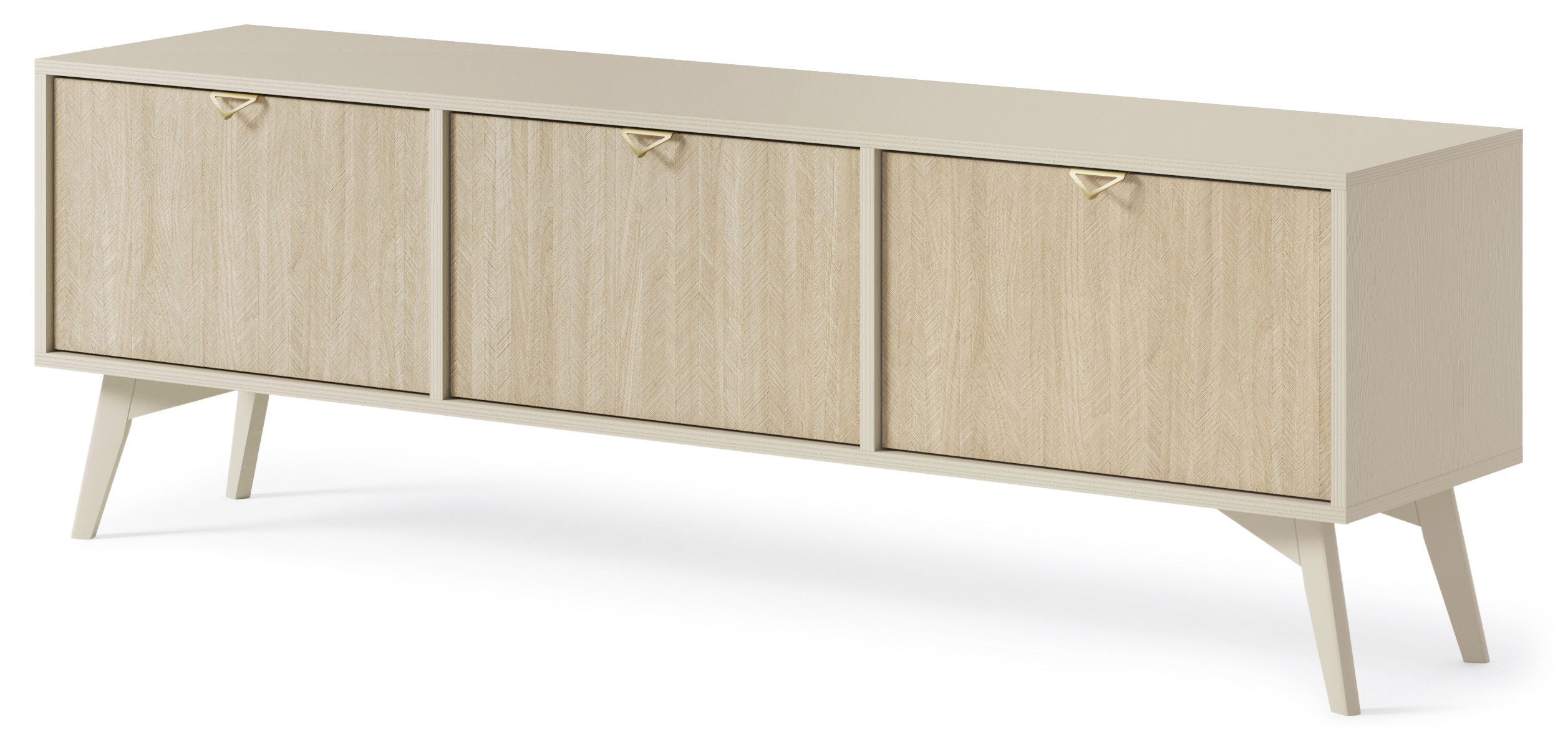 TV-Schrank : Sandbeige/Scandi-Fischgrätenmuster, Sandbeige Holzbeine, 158 x 52 x 38cm