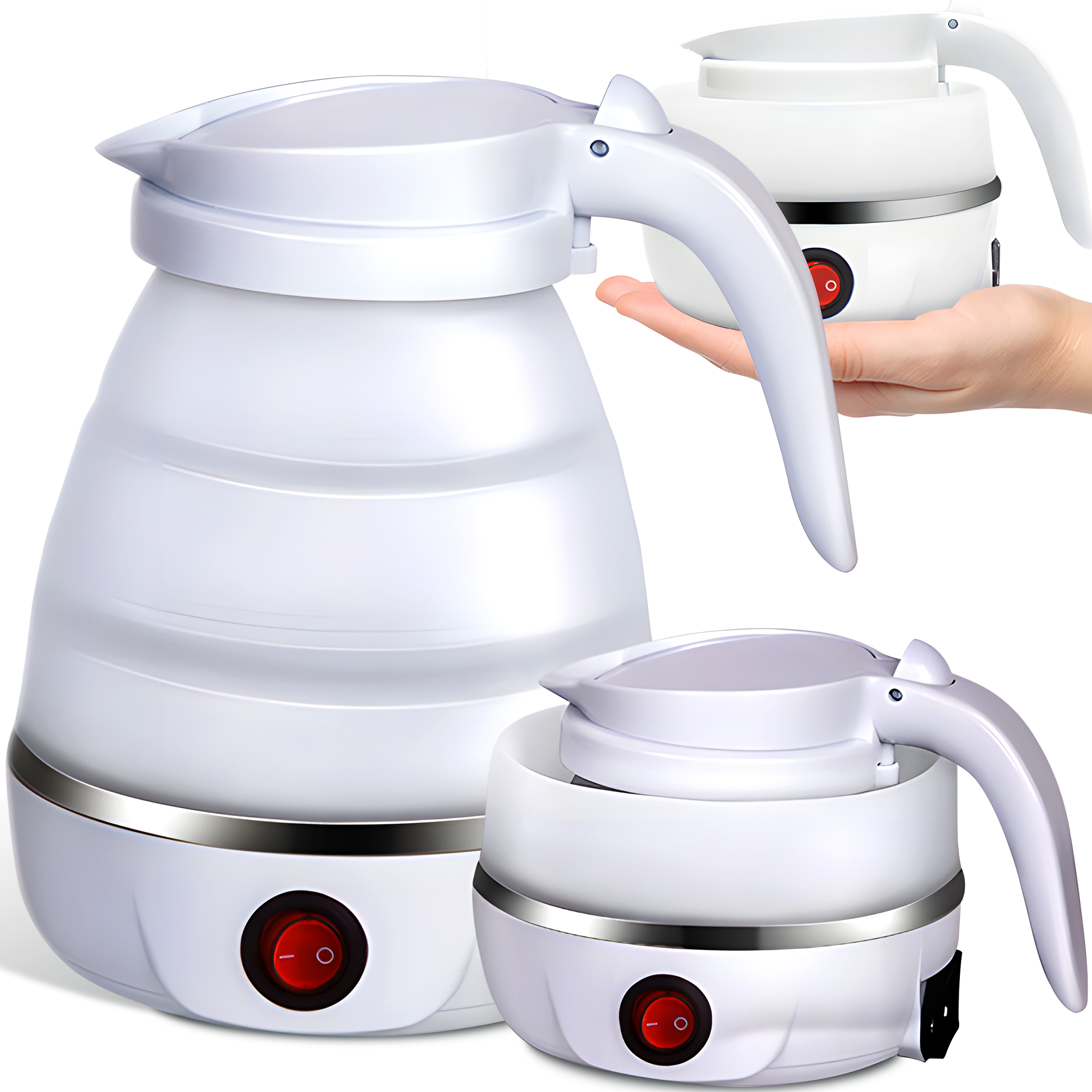 Wasserkocher Faltbare Silikon mit Edelstahlboden 750W 0.5L Reisewasserkocher Wasserkessel Kettle Camping Zelten Weiß Retoo OR1056