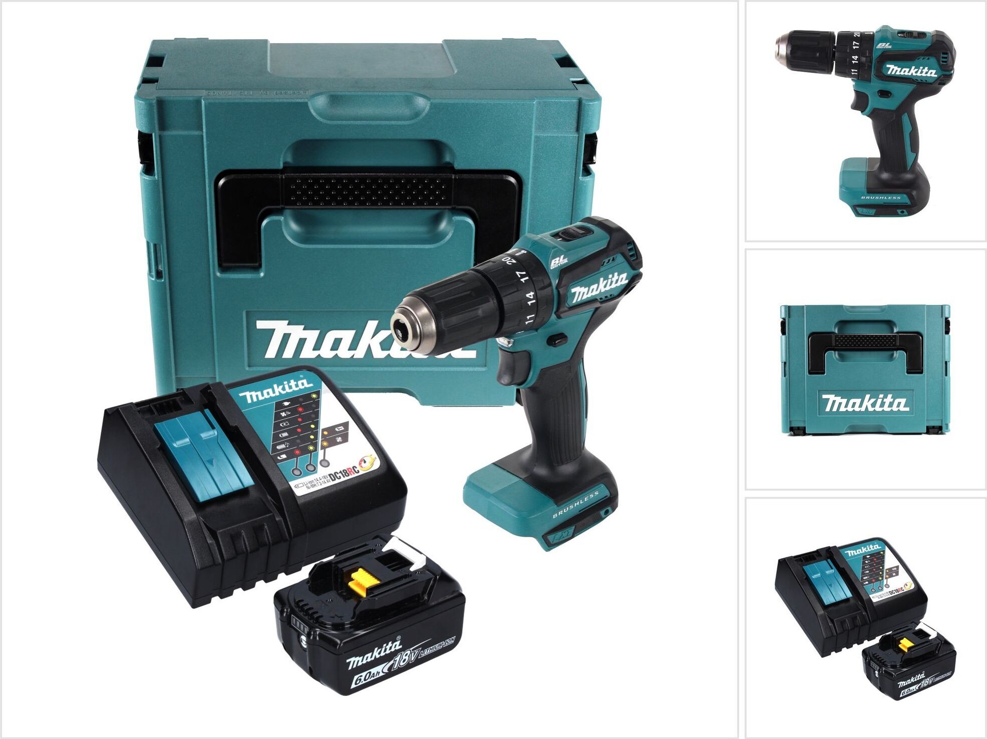 Akumulátorová príklepová vŕtačka Makita DHP 483 RG1J 18 V 40 Nm + 1x akumulátor 6,0 Ah + nabíjačka + Makpac
