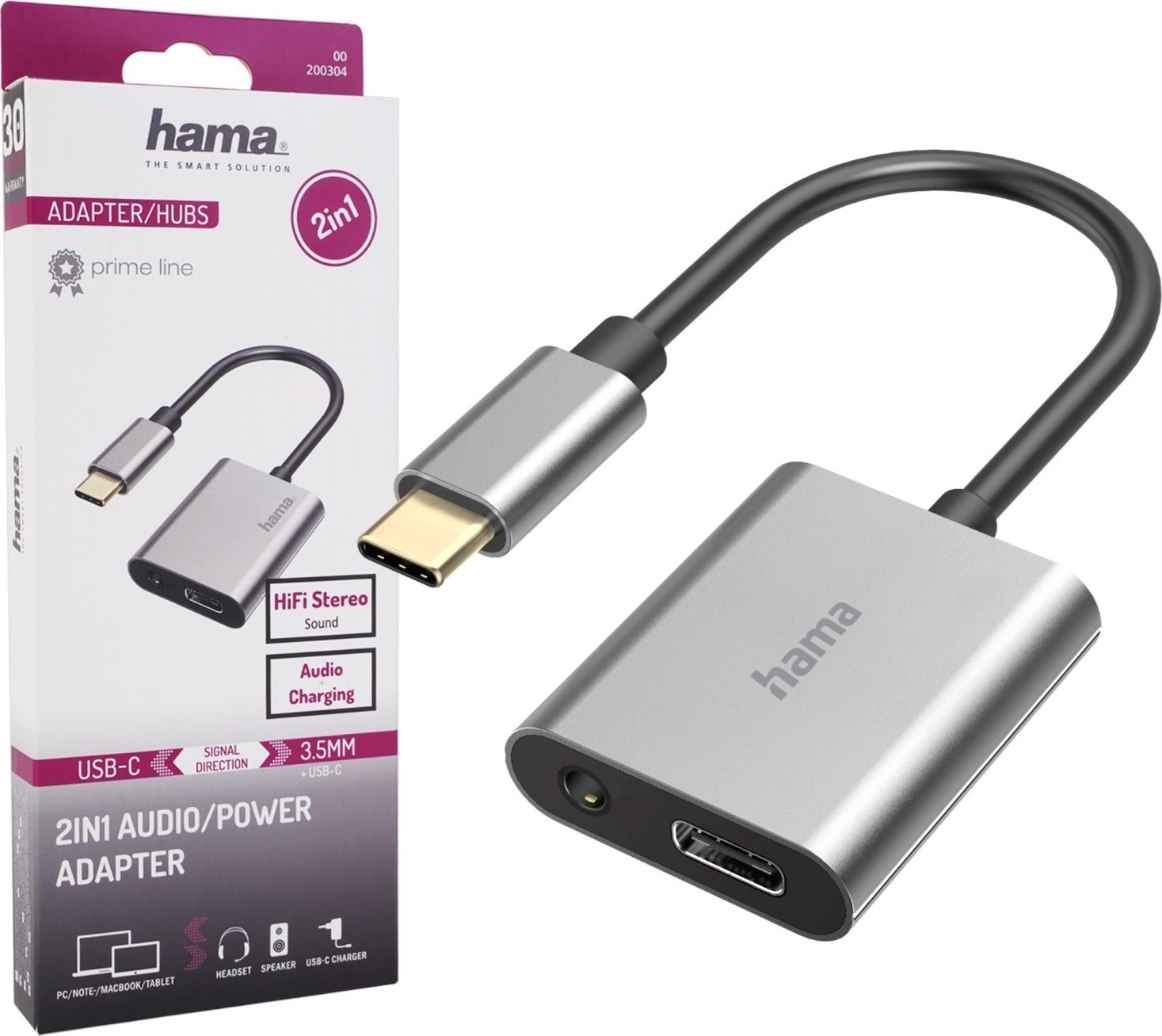 Hama USB-C zu 3.5 mm Klinke und USB-C – Audio und Laden gleichzeitig 00200304