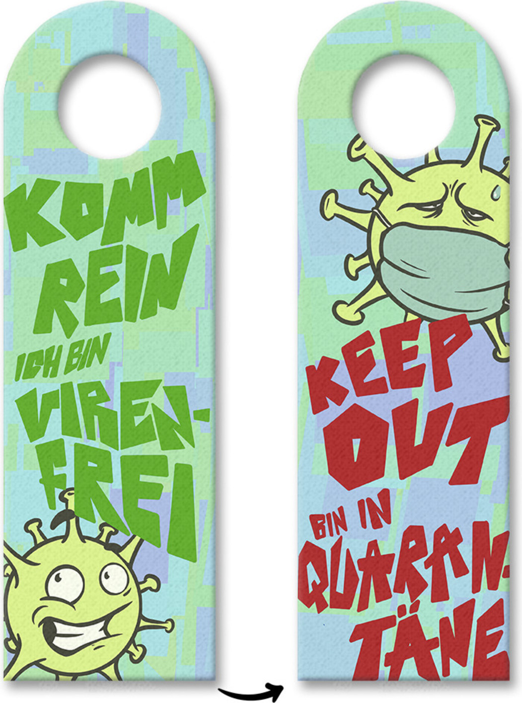 speecheese Türhänger 3er Set mit lustigem Design und Spruch - Virenfrei oder Quarantäne