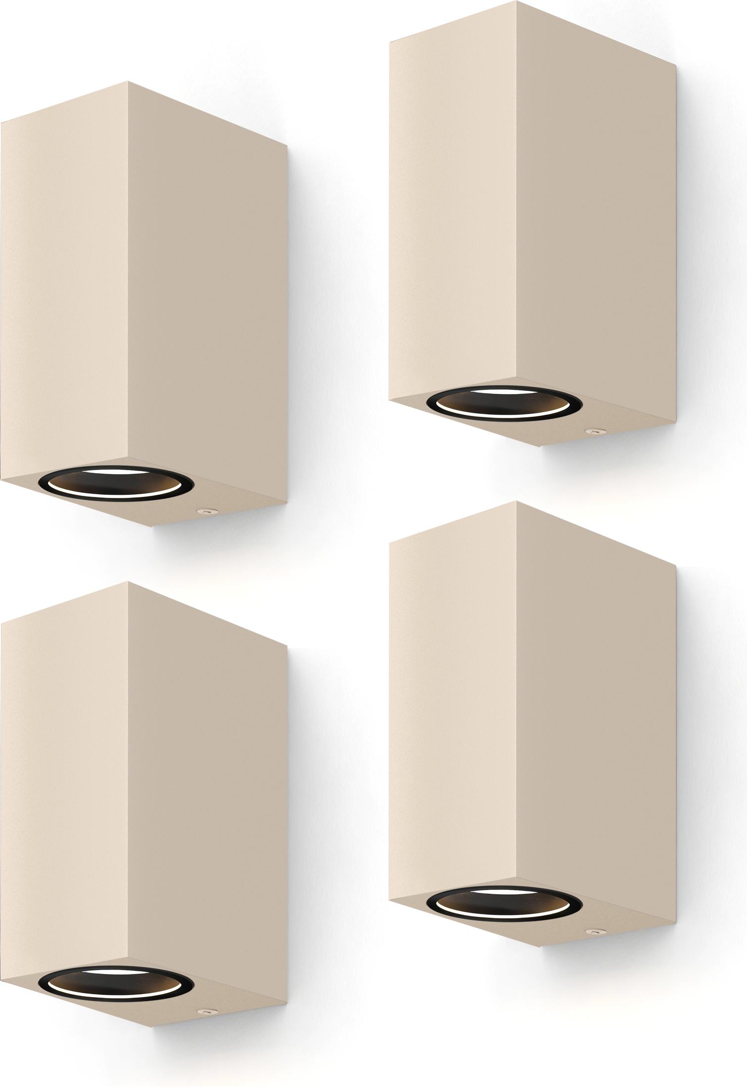 Calex Bergamo Wandleuchte, für Außen & Innen, 2x GU10 Fassung, Rechteck, Up & Downlight, wasserdicht, ohne Leuchtmittel, Sand, 4-Pack 7001002400-4