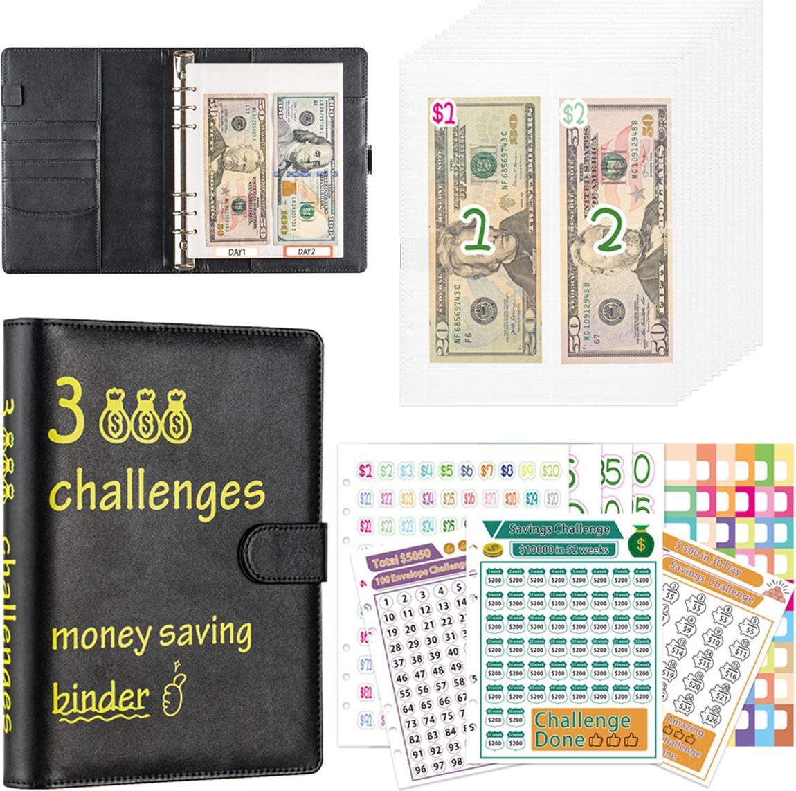 Meoiruery Ordner mit 100 Umschlägen für die Geldspar-Challenge – Buch zur 100-Tage-Geldspar-Challenge, A5-Ordner mit Geldumschlägen und Challenge KAU-ER-LYS-PH-20251017-141