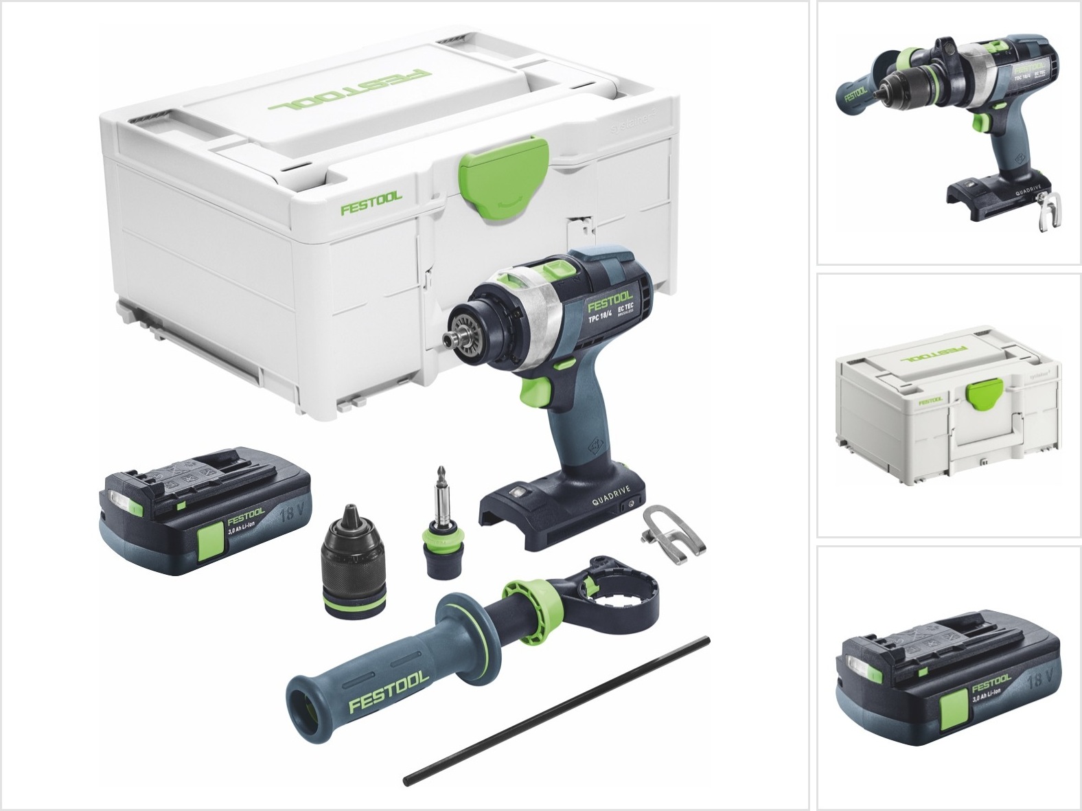 Festool TPC 18/4 I-Basic akumulátorová príklepová vŕtačka 18 V 75 Nm bez kefiek + 1x akumulátor 3,0 Ah + systainer - bez nabíjačky