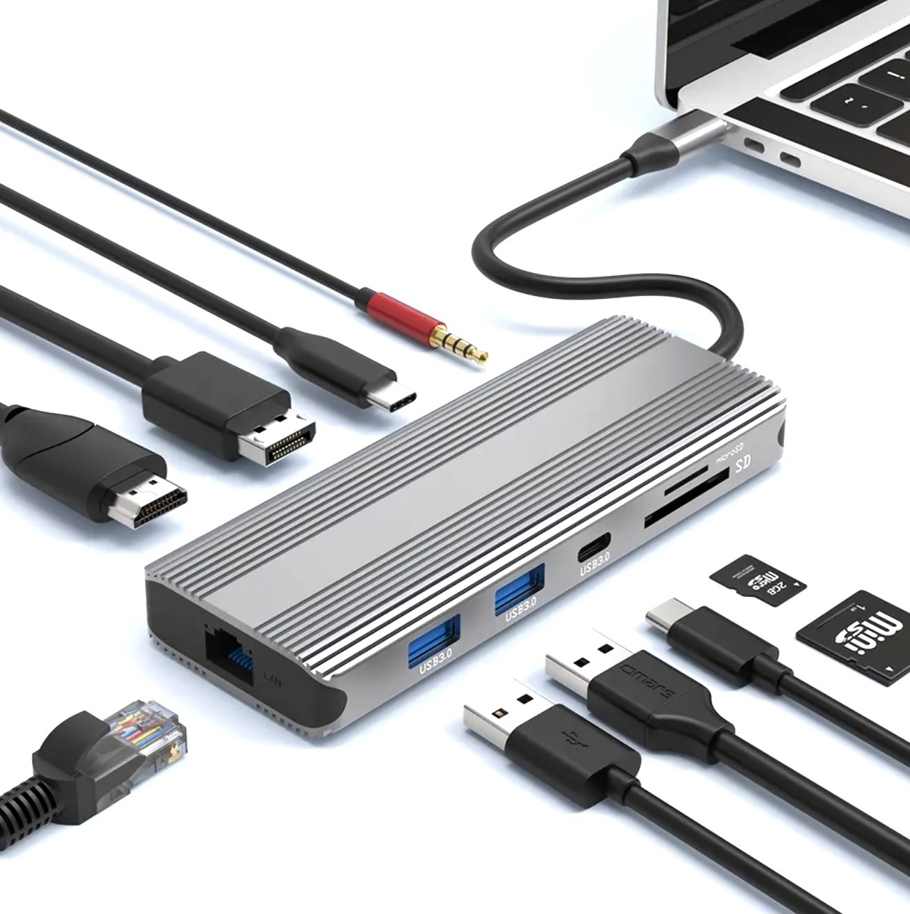 TRADEBIT USB-C-Hub HDMI 2.1 DP 8K 30 Hz 4K 120 Hz PD 100 W für Win/Mac/Linux/Konsole