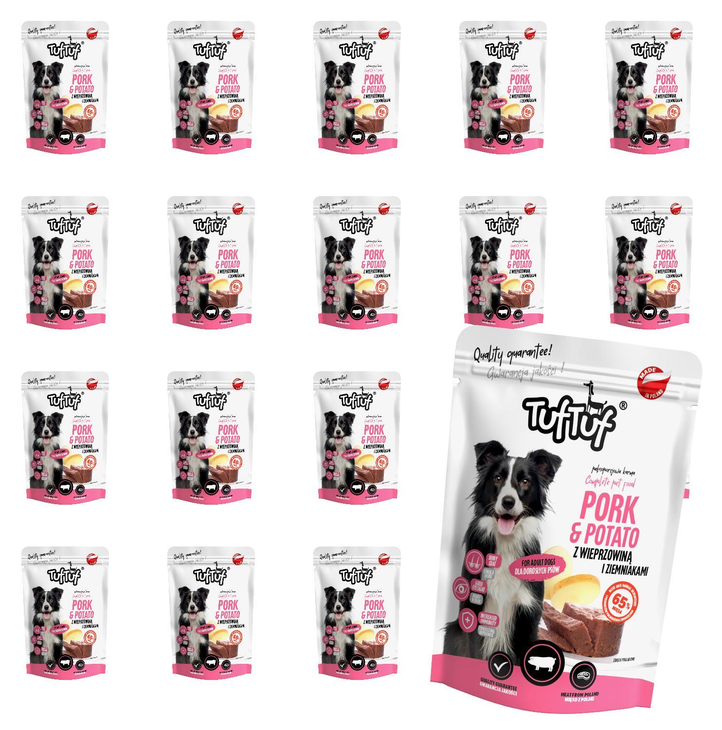 Tuftuf Hundefutter - Schweinefleisch mit Kartoffeln - 6kg - Nassfutter - 20x300ml - Hunde Nassfutter - für Welpen - Nassfutter Schwein