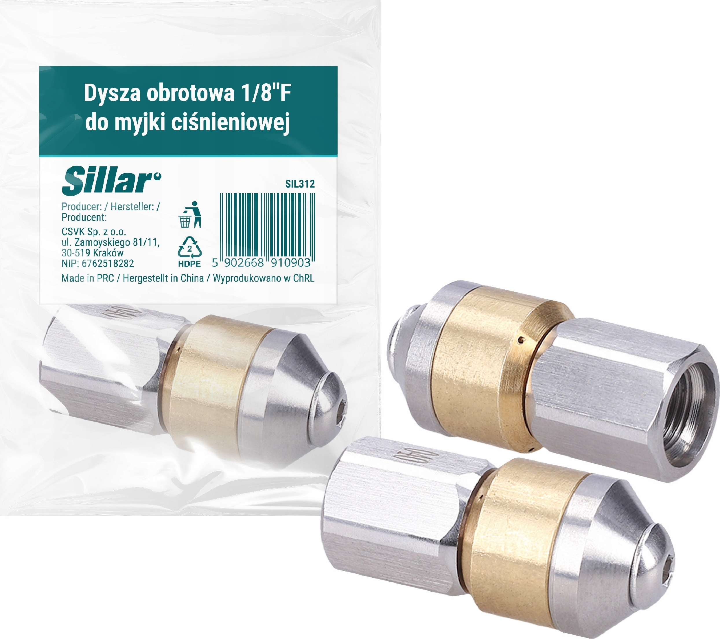 Sillar Rohrreinigungsdüse rotierend für Kärcher Kränzle WAP Alto 1/8" IG, max. 250 bar/sehr Starke Reinigungswirkung SIL312___01