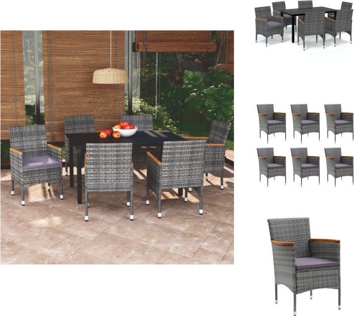 vidaXL 7-dielny záhradný jedálenský set s vankúšmi polyratan sivý - Záhradný nábytok sety