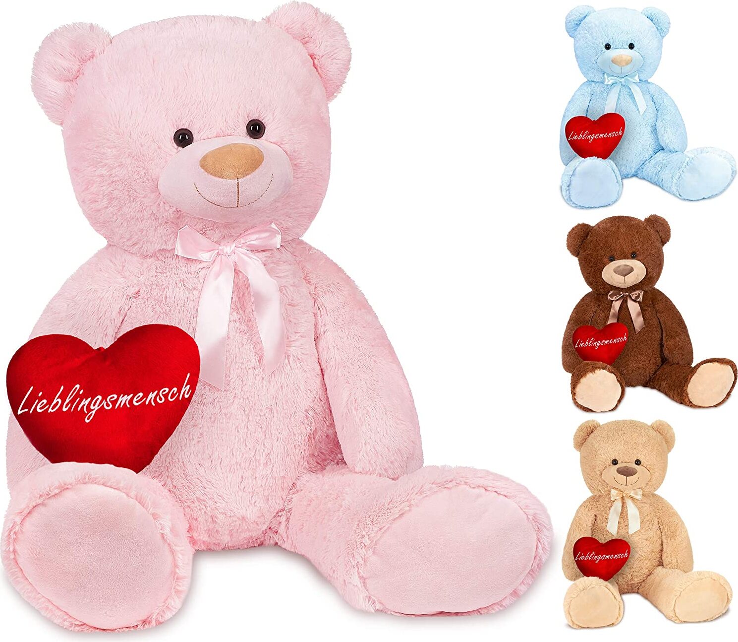 Brubaker XXL Teddybär 100 cm Rosa mit einem Lieblingsmensch Herz Stofftier Plüschtier Kuscheltier Teddy_1290_100cm_Rosa_Lieblingmensch_se