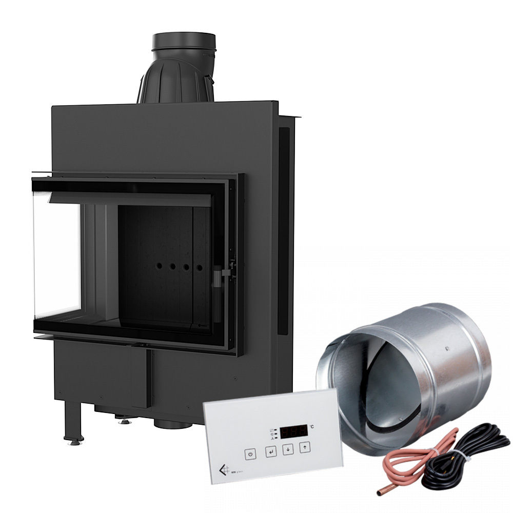 Inteligentný oceľový krb KRATKI LUCY SLIM ľavý 8 kW Ø 160 čierny thermotec MSK GLASS