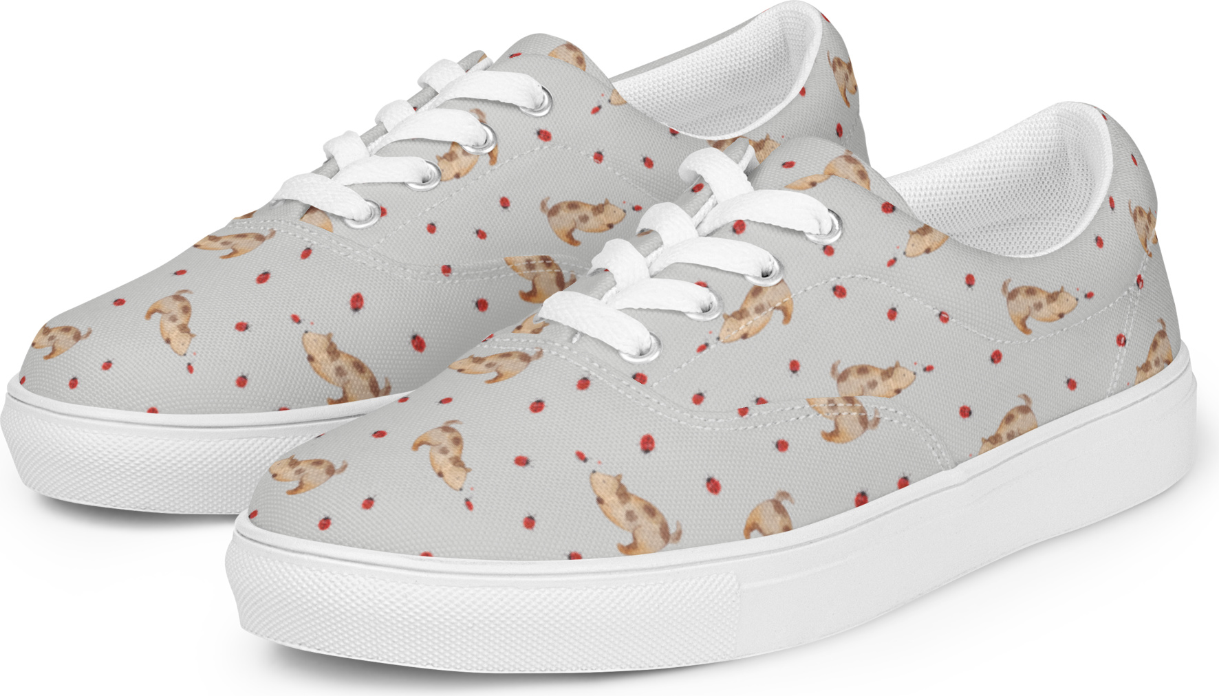 Mr. & Mrs. Panda Sneaker Damen Hund Marienkäfer Größe 44 - Grau - Geschenk, Halbschuhe, Hunde, Verliebt, Damenschuhe, Neugierig, Stoffschuhe, Schnürschuhe, Sprüche PD-1637221-STANDARD