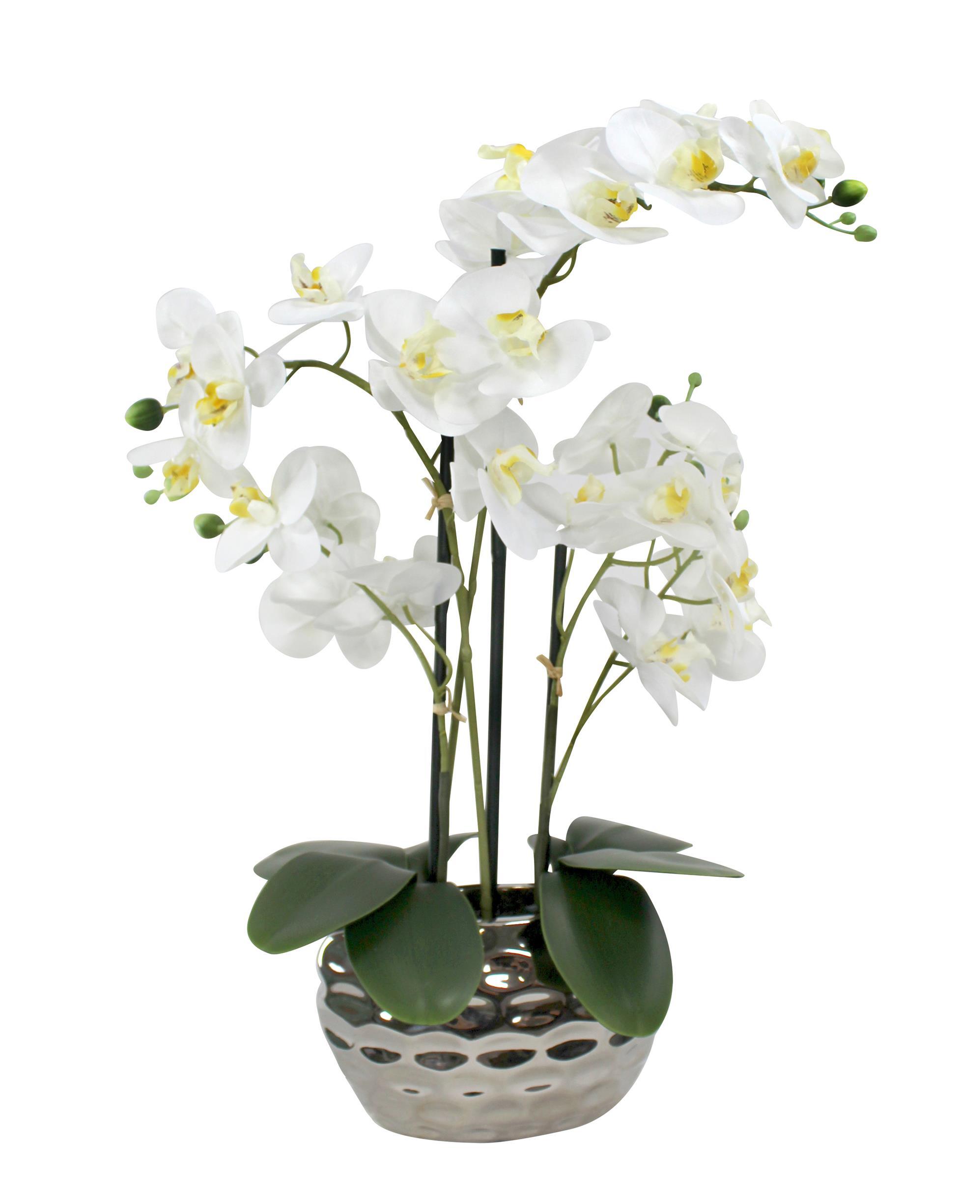 Kunst-Pflanze Orchidee ovaler Topf silber