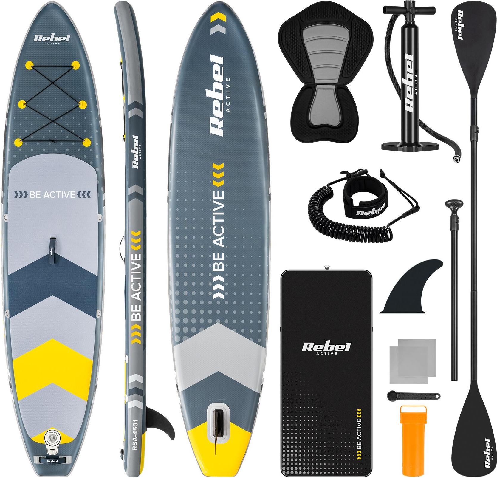 Paddleboard SUP REBEL ACTIVE RBA-4501 so sedadlom, sivý 11'6" 350x81x15cm