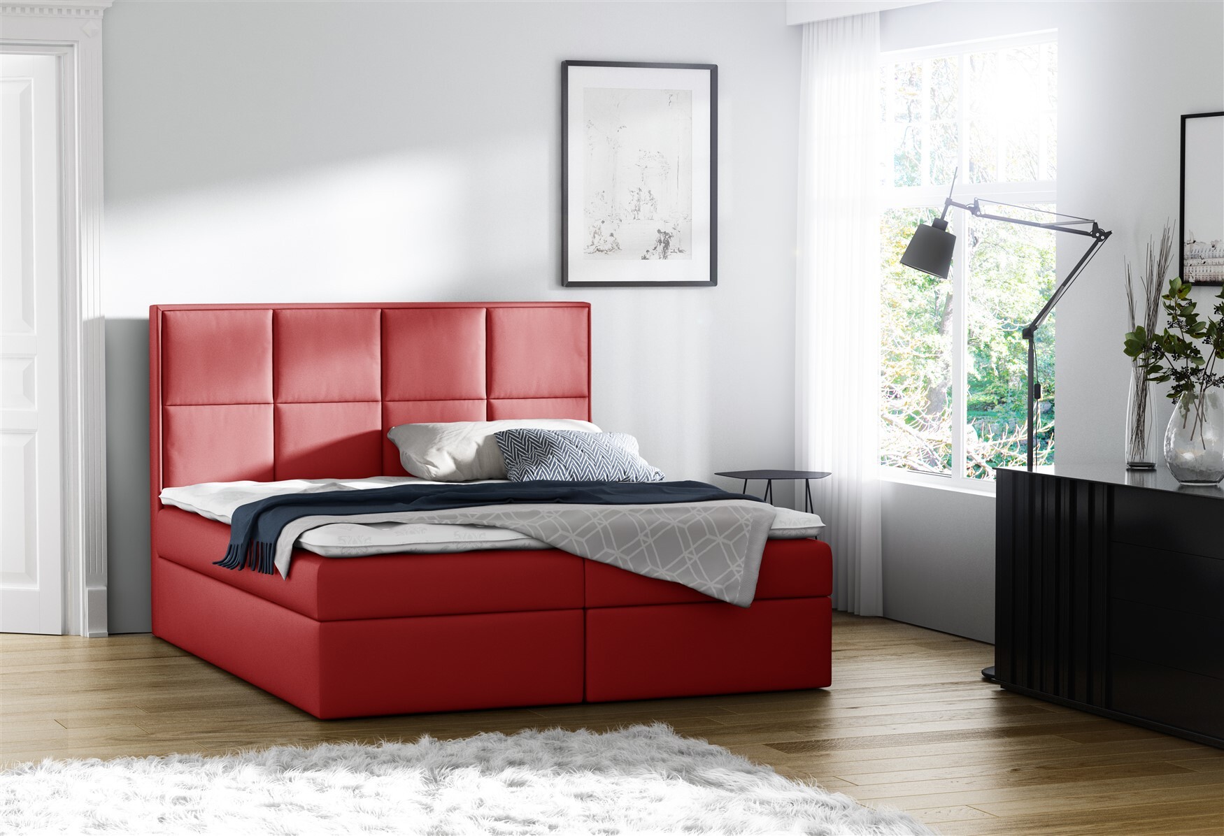 Boxspringbett Bett MEDIANO Kunstleder Rot 160x200cm inkl.Bettkasten