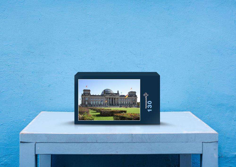 hansepuzzle 67303 - Reichstags-Gebäude Puzzle, 130 Teile, Gebäude, 28,7 x 20,0cm mit hochwertiger Aufbewahrung, Kartonbox & Beutel 57303