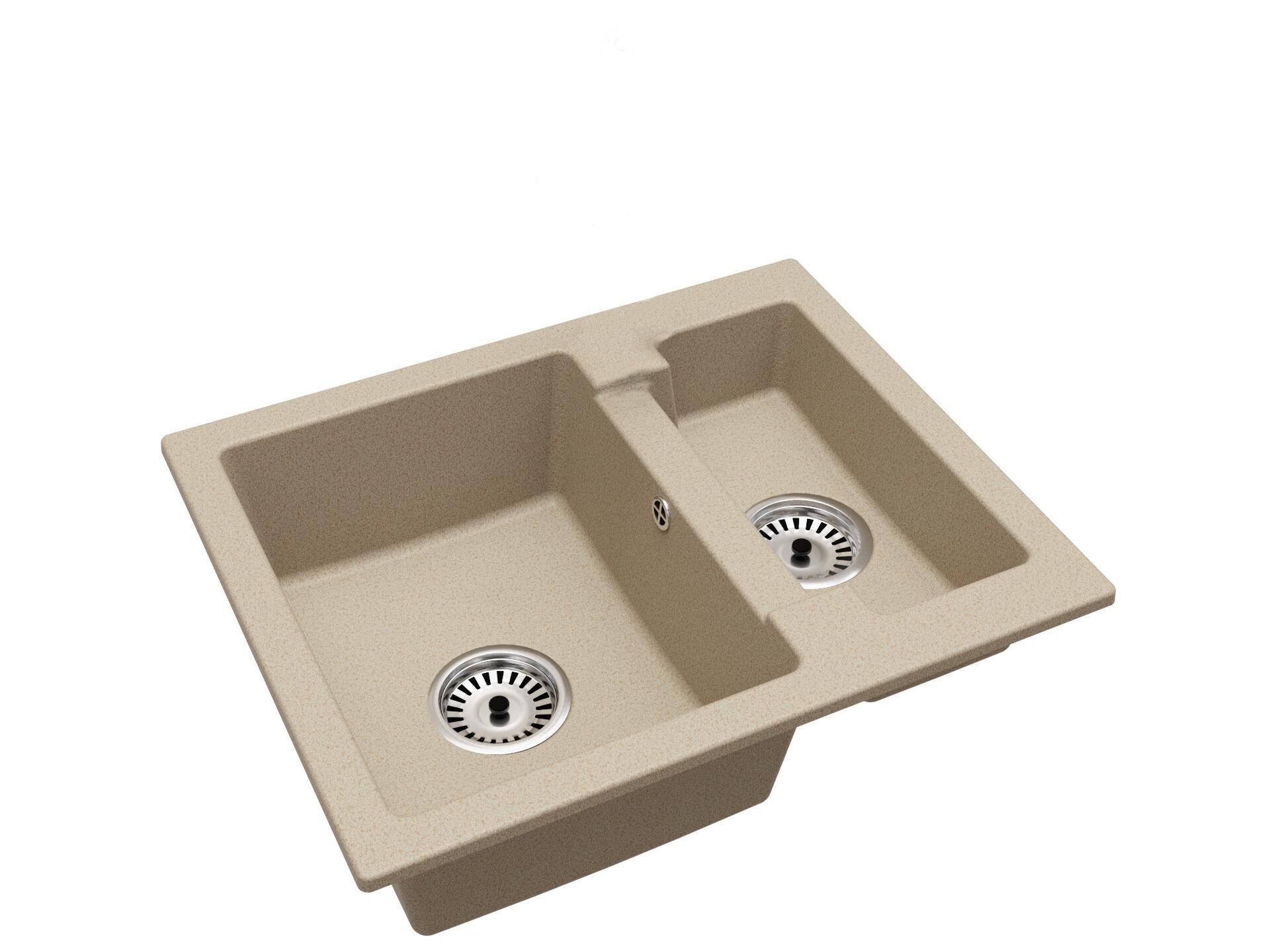 Brado Granitspüle mit eineinhalb Becken Yogi – Beige mit Chrom-Siphon