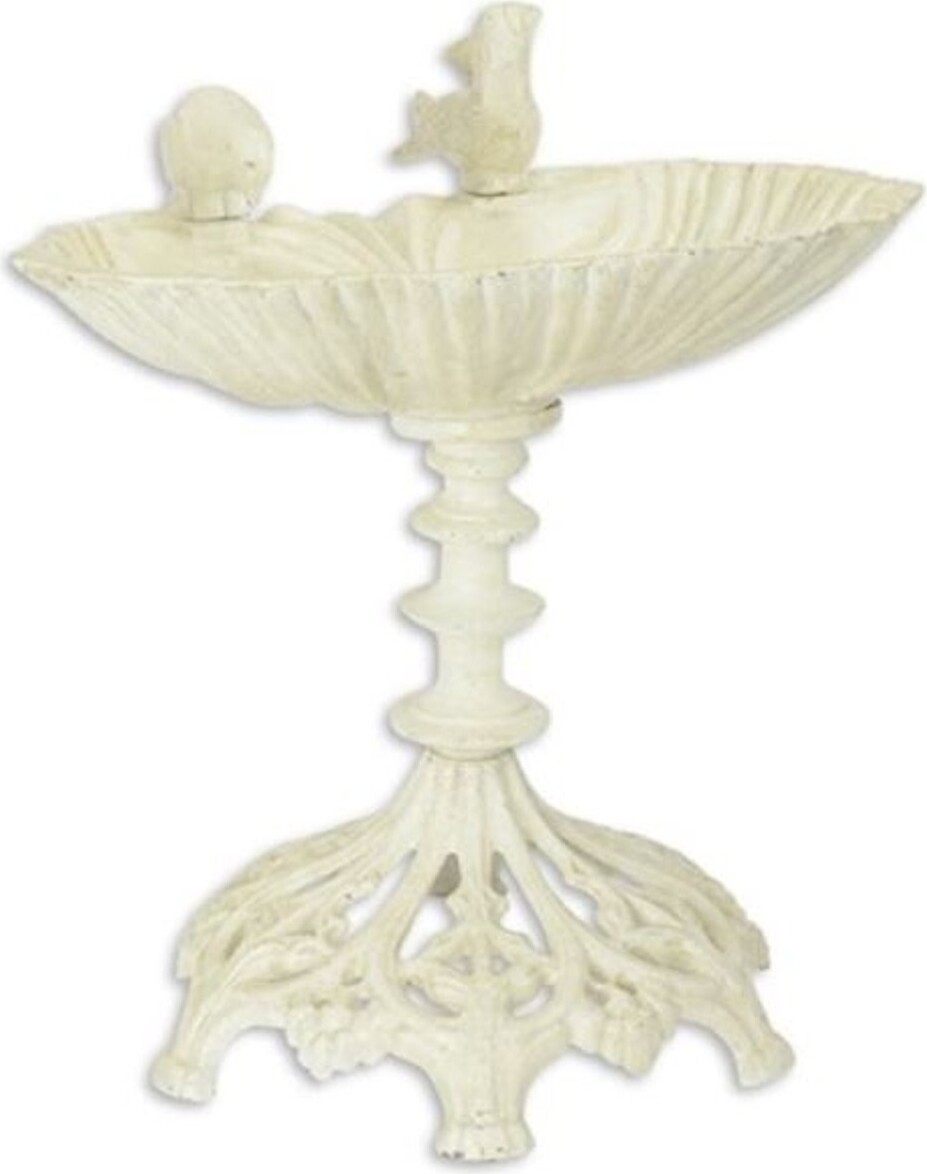 Casa Padrino Jugendstil Vogelbad mit 2 dekorativen Vögelchen Cremefarben 54 x H. 49,5 cm - Gusseisen Vogeltränke - Garten & Terrassen Deko Accessoires