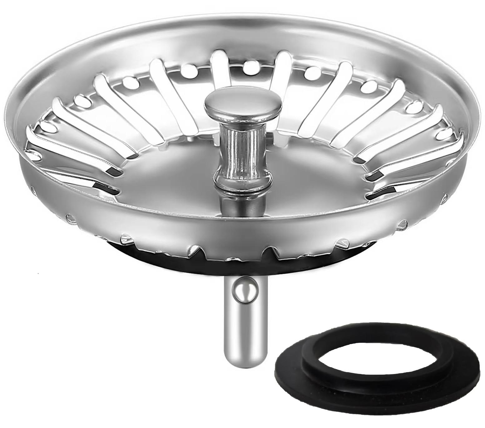 Markenlos Küchenabflussstopfen mit Siebeinsatz Ø 83/84 mm, Abflussstopfen, Siebkorb und Abflusssieb für Küchenabflüsse, Franke Spülenteile, für Abflüsse ab 84 mm, 2 Ersatzdichtungen für den Siebkorb.
