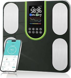 Akhan Körperfettwaage, Smart Waagen mit körperfett und muskelmasse, BMI, Viszerales Fett, Körperwasser(20 Körperwerte) - Körperanalysewaage mit 4-Elektroden BIA Technologie, Personenwaage bis 180kg grüner 174873432