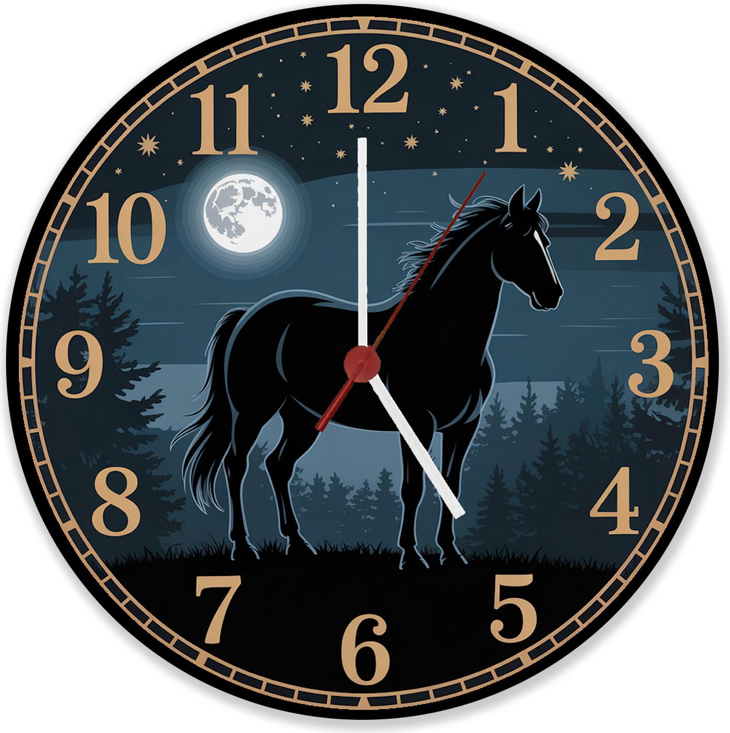 speecheese Pferdeträume Pferd Vollmond im Wald Wanduhr aus Alu für Pferdefans