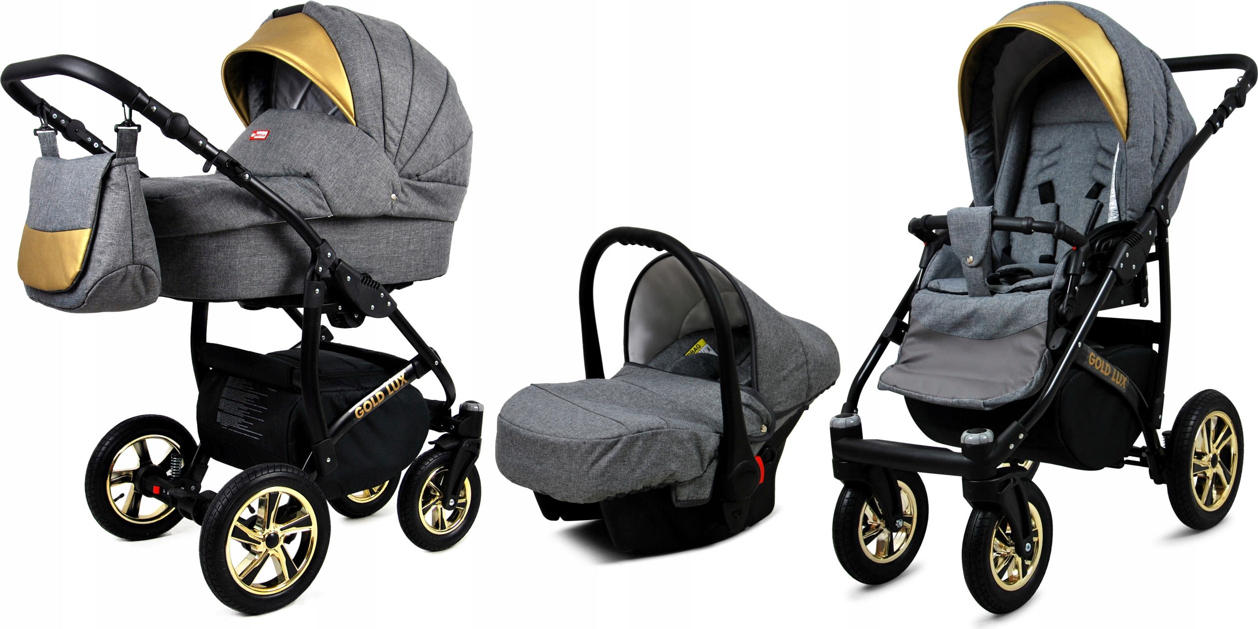 BabyLux Gold Lux | 3in1 Kinderwagen Set | Flaxen | Kombikinderwagen | Kinderwagenset | Buggy +