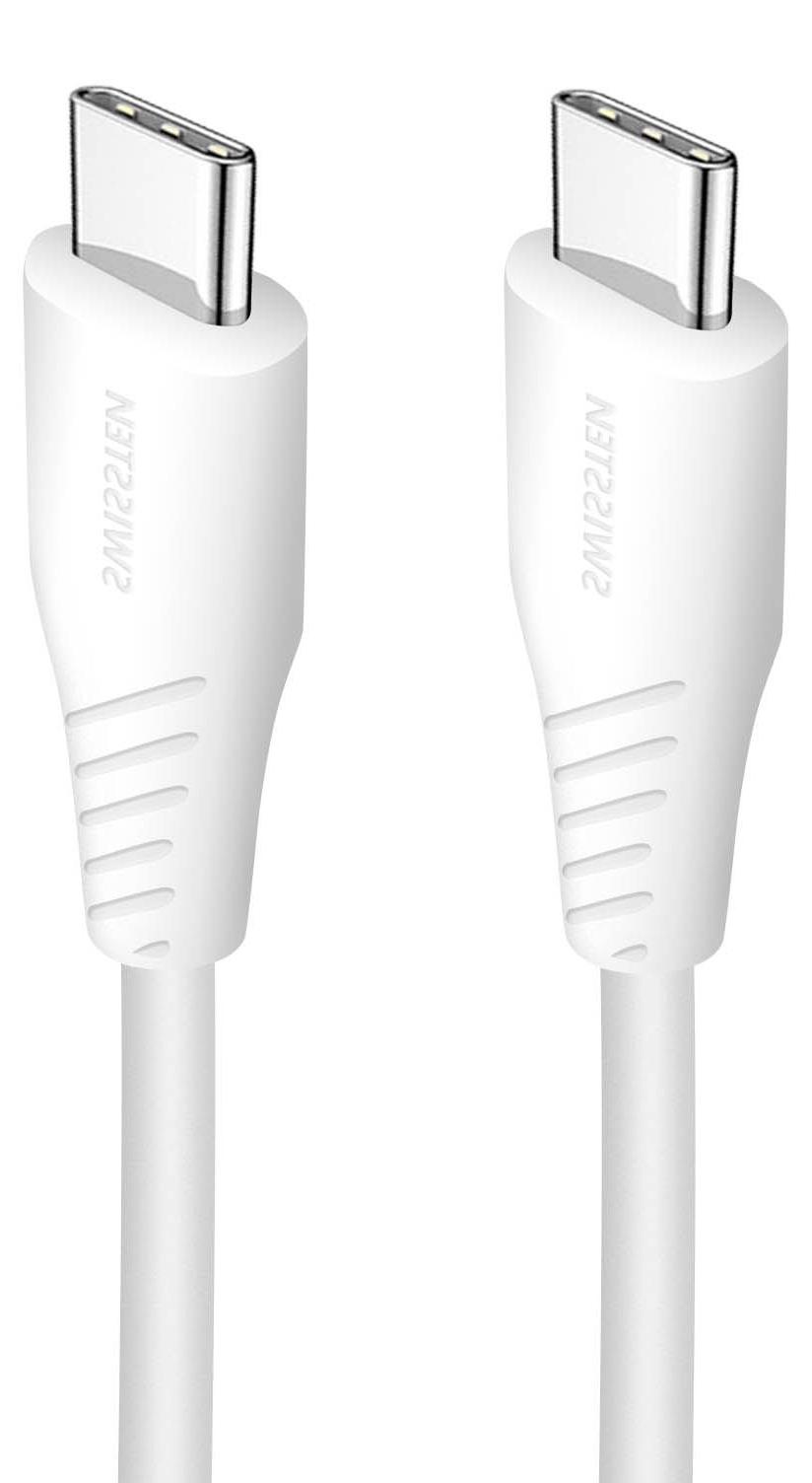 Swissten, USB-C auf USB-C Kabel 100W Power Delivery 1,5m knickfrei robust, Weiß 71506520