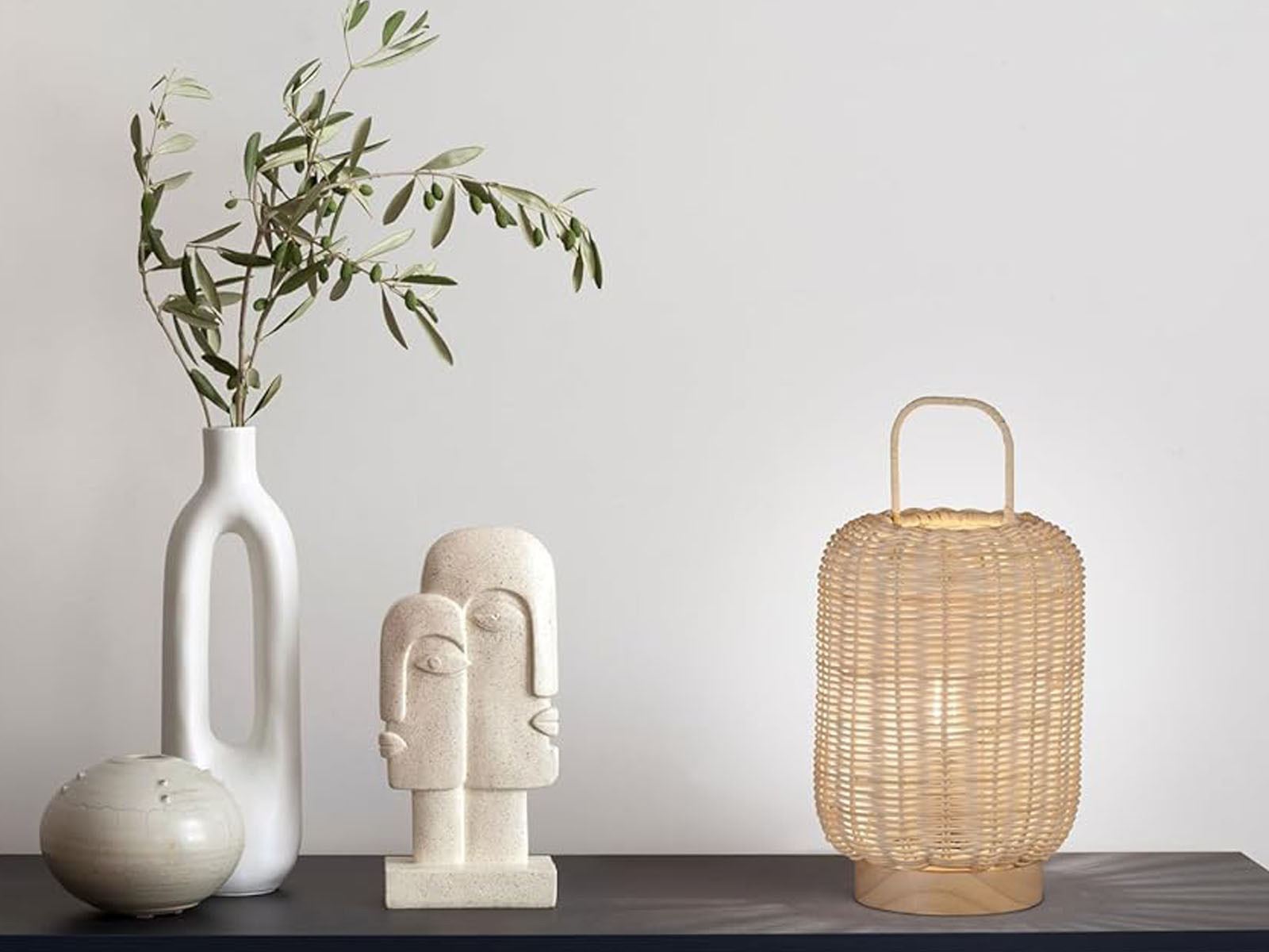 Meine Wunschleuchte LED Tischlampe dimmbar, Naturmaterial Laterne Holz & Korbgeflecht - 28,5cm klein 507LM38