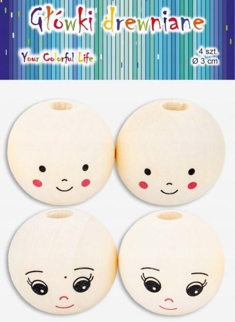 ALIGA Holzperlen Kugeln LÄCHELNDE GESICHTER 3cm 4St.