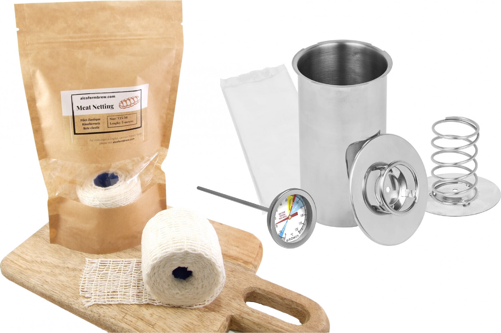 Alcofermbrew Kochschinkenform 1.5kg (Schinkenkocher) - Set und Räuchernetz 5m