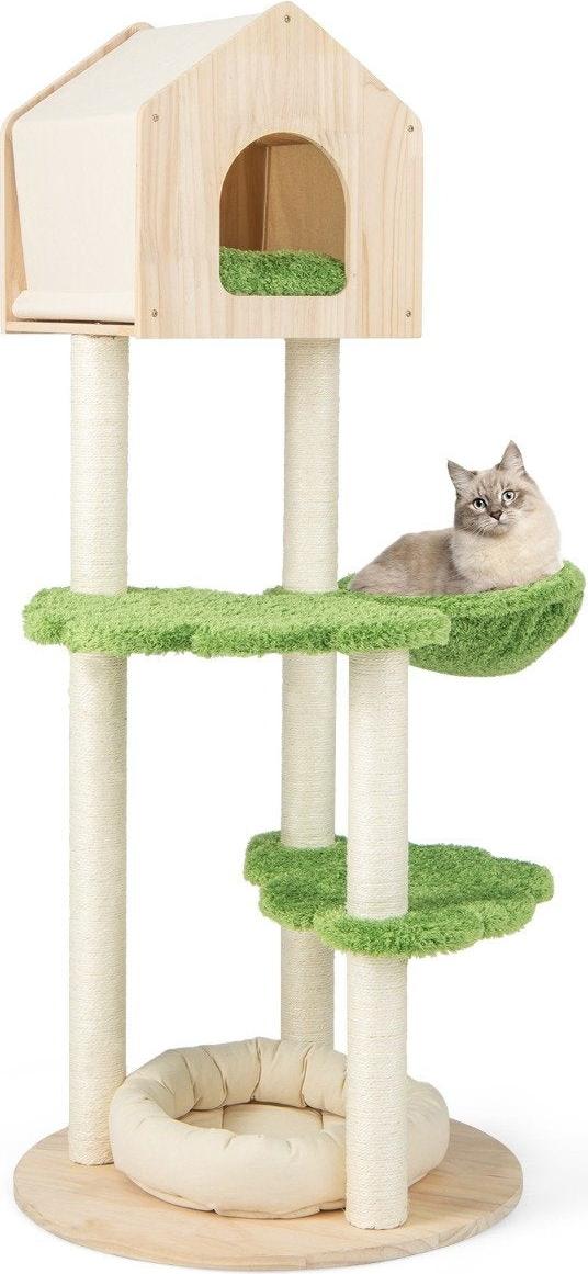 B2X 139 cm Katzenbaum mit Sisal-Kratzpfosten & Springplattformen & Liegeplatz & Hängematte