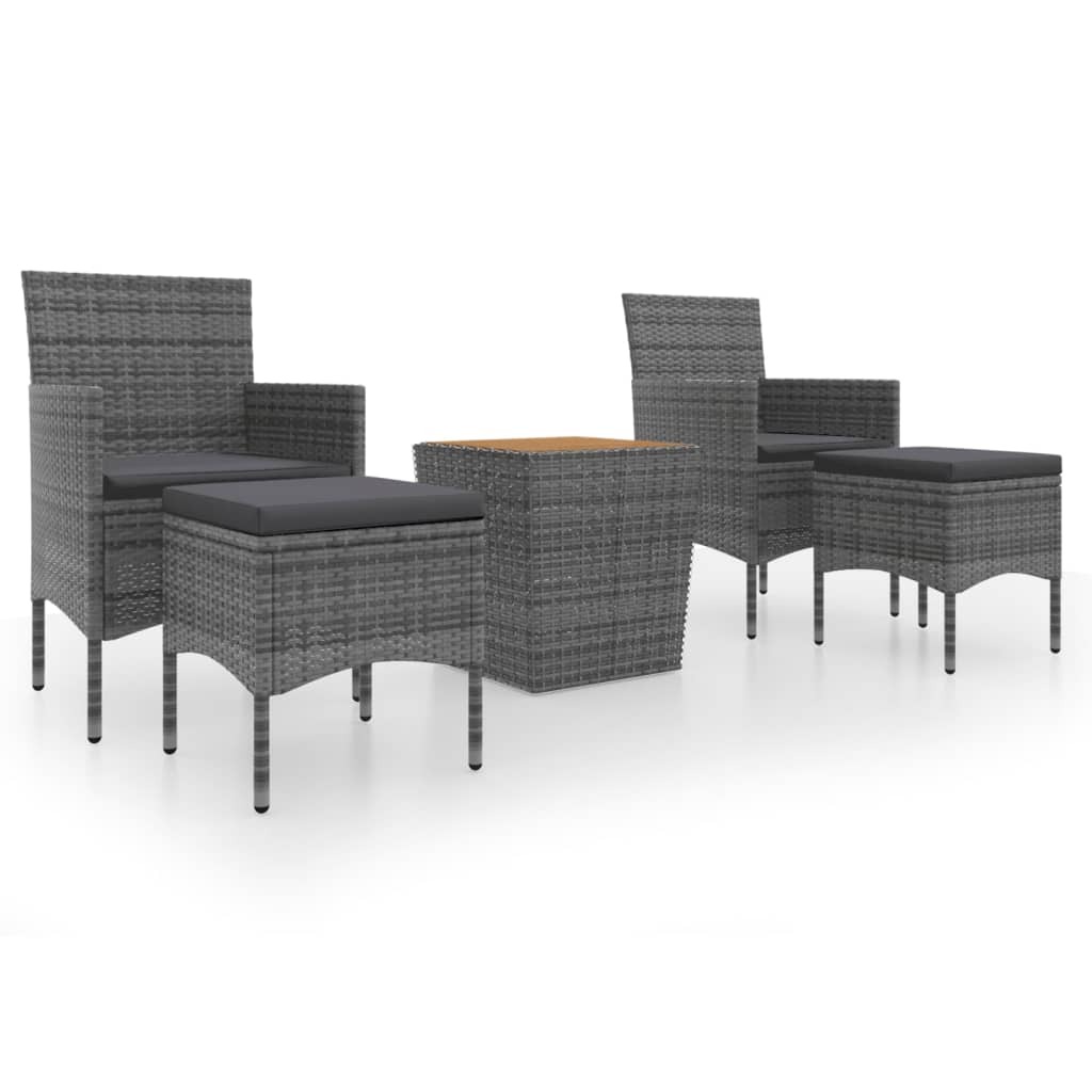5-dielny záhradný bistro set polyratan a akáciové drevo sivý